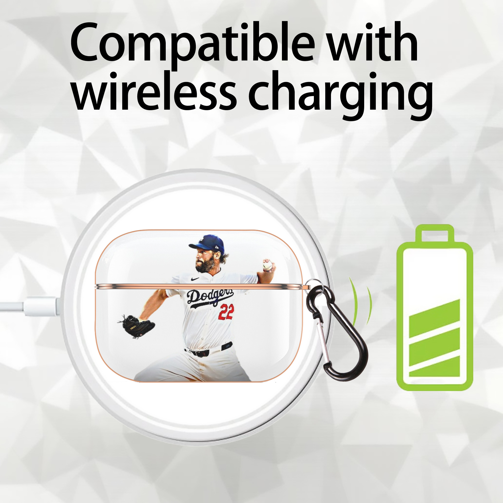 Clayton Kershaw  9 AirPods Pro Protective Case Rose Gold, Flexible PC Material, Precise Fit, Anti-Slip Cover, Full Protection, Fingerprint Resistant, Washable With Keychain