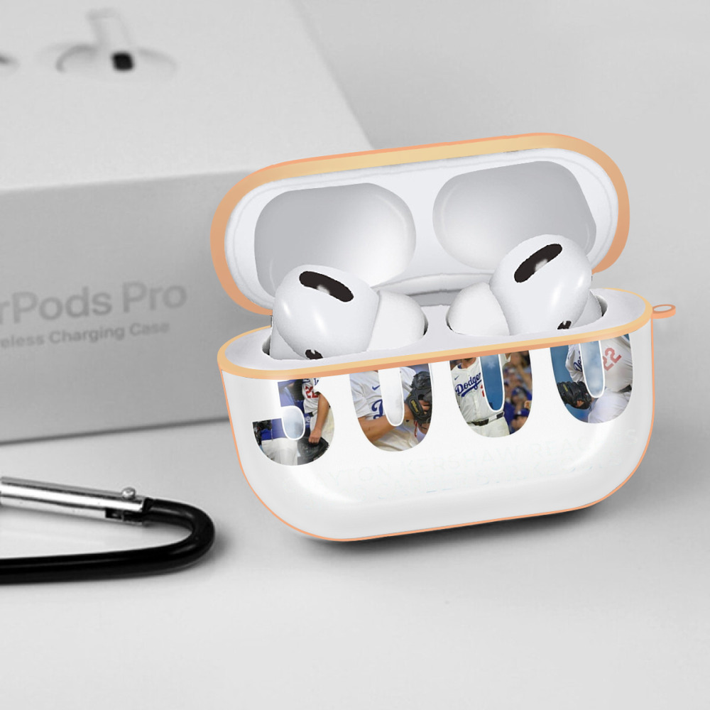 Clayton Kershaw 10 AirPods Pro Protective Case Rose Gold, Flexible PC Material, Precise Fit, Anti-Slip Cover, Full Protection, Fingerprint Resistant, Washable With Keychain