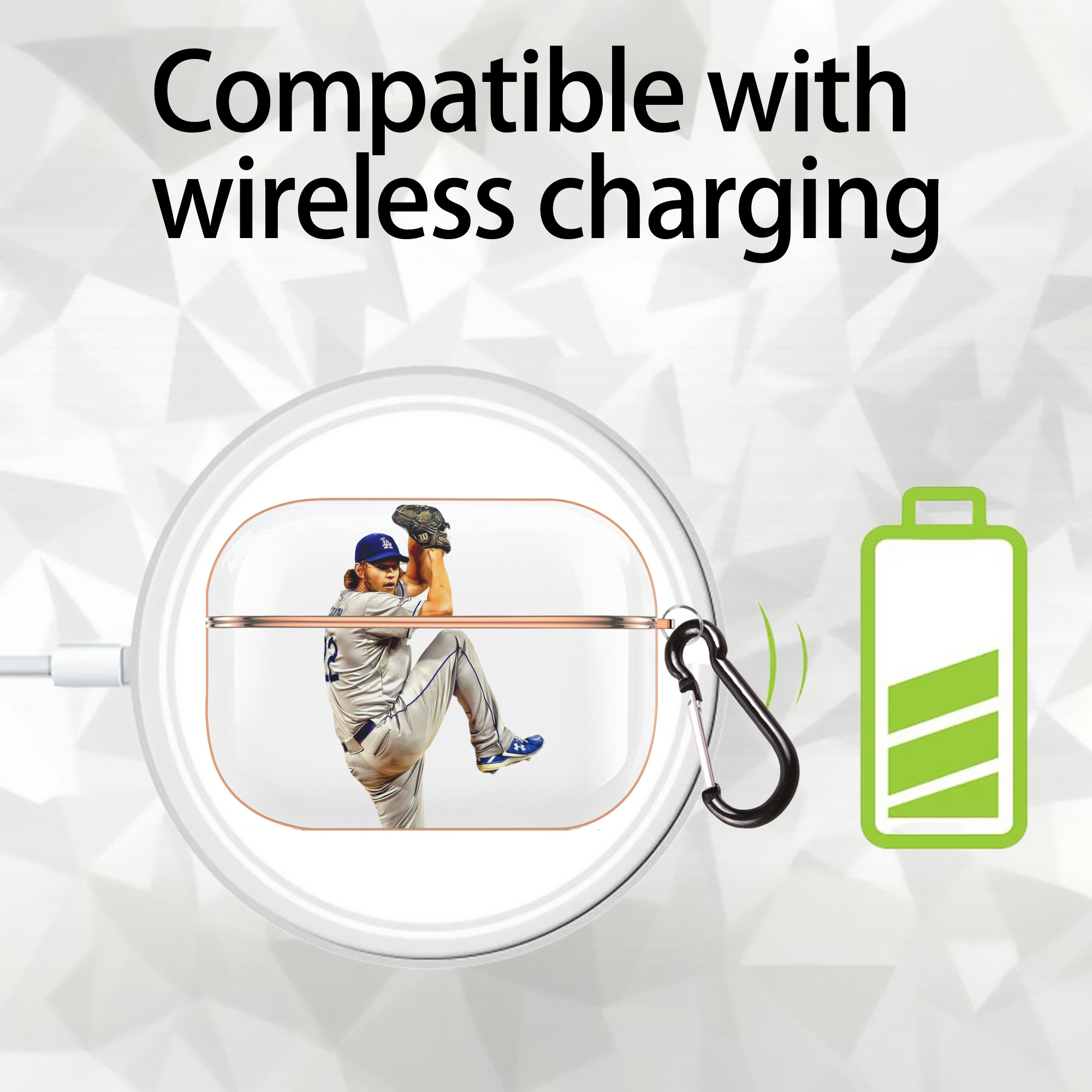 Clayton Kershaw 11 AirPods Pro Protective Case Rose Gold, Flexible PC Material, Precise Fit, Anti-Slip Cover, Full Protection, Fingerprint Resistant, Washable With Keychain