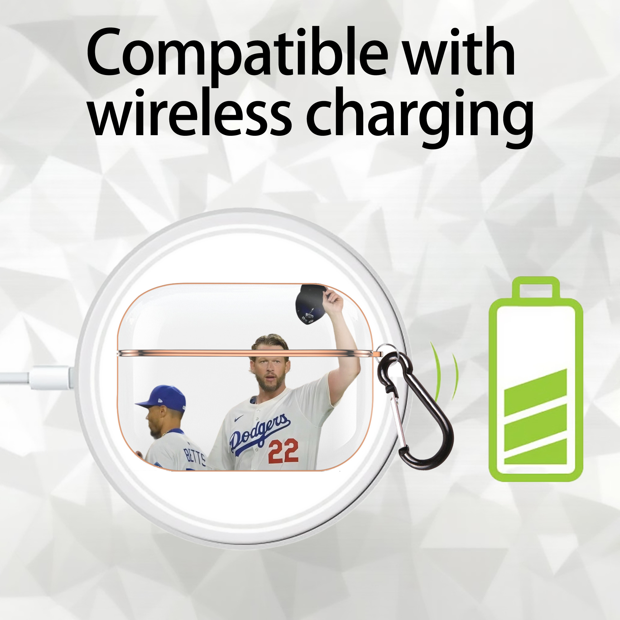 Clayton Kershaw 13 AirPods Pro Protective Case Rose Gold, Flexible PC Material, Precise Fit, Anti-Slip Cover, Full Protection, Fingerprint Resistant, Washable With Keychain