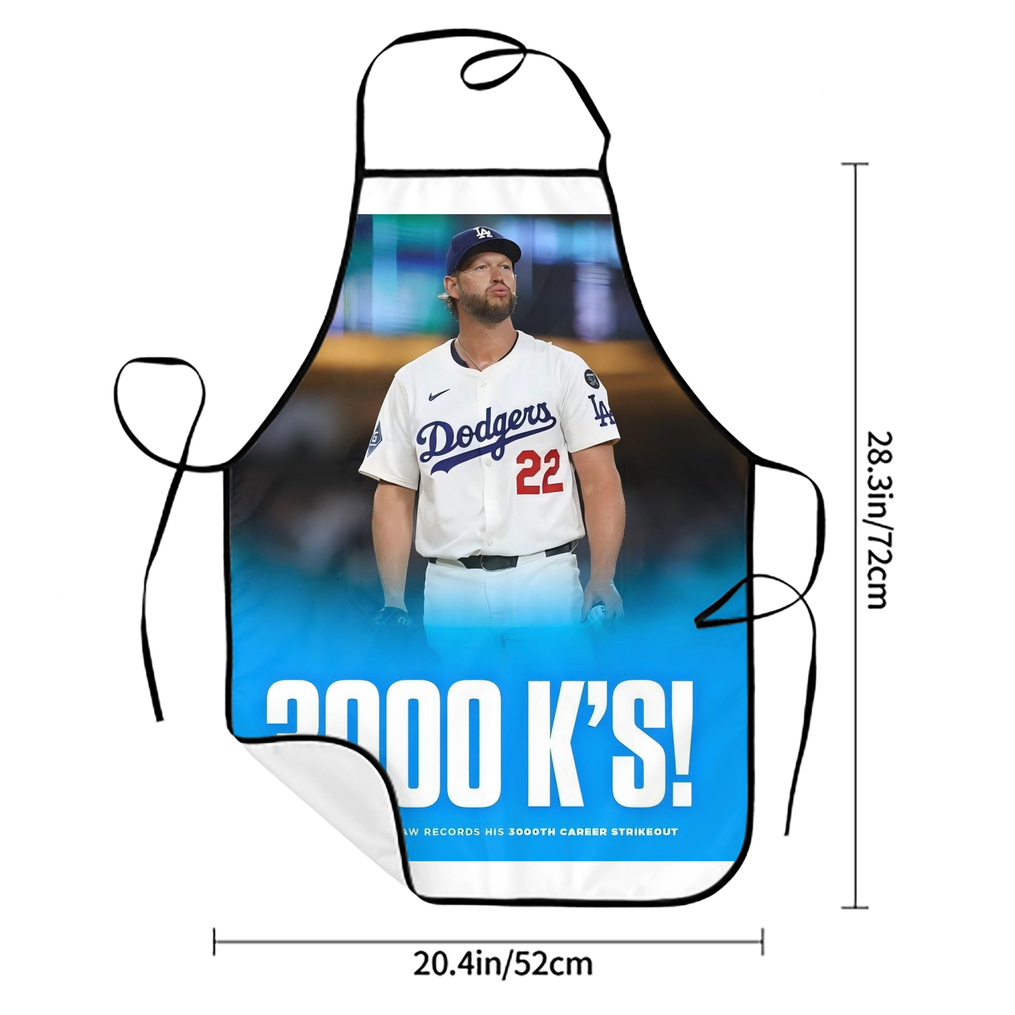 Clayton Kershaw  3K 7 Stain-Resistant Polyester Apron With Pocket – Full Print, Waterproof, Anti-Wrinkle, Anti-Pilling – Ideal For Kitchen, BBQ, Restaurant, Salon & More