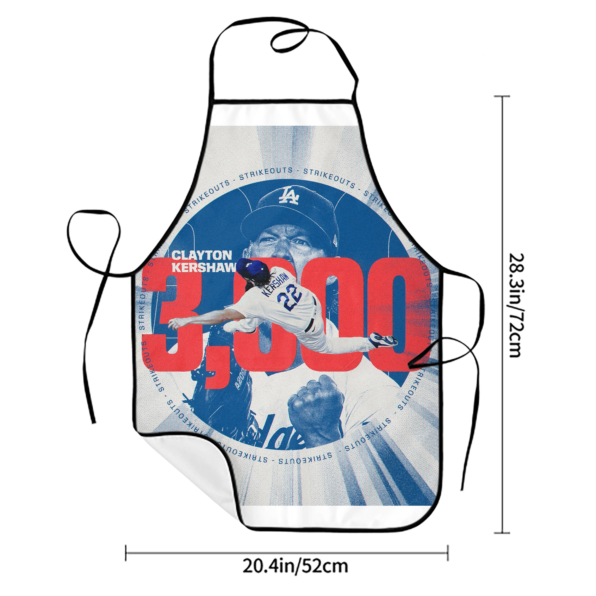 Clayton Kershaw  3K 8 Stain-Resistant Polyester Apron With Pocket – Full Print, Waterproof, Anti-Wrinkle, Anti-Pilling – Ideal For Kitchen, BBQ, Restaurant, Salon & More