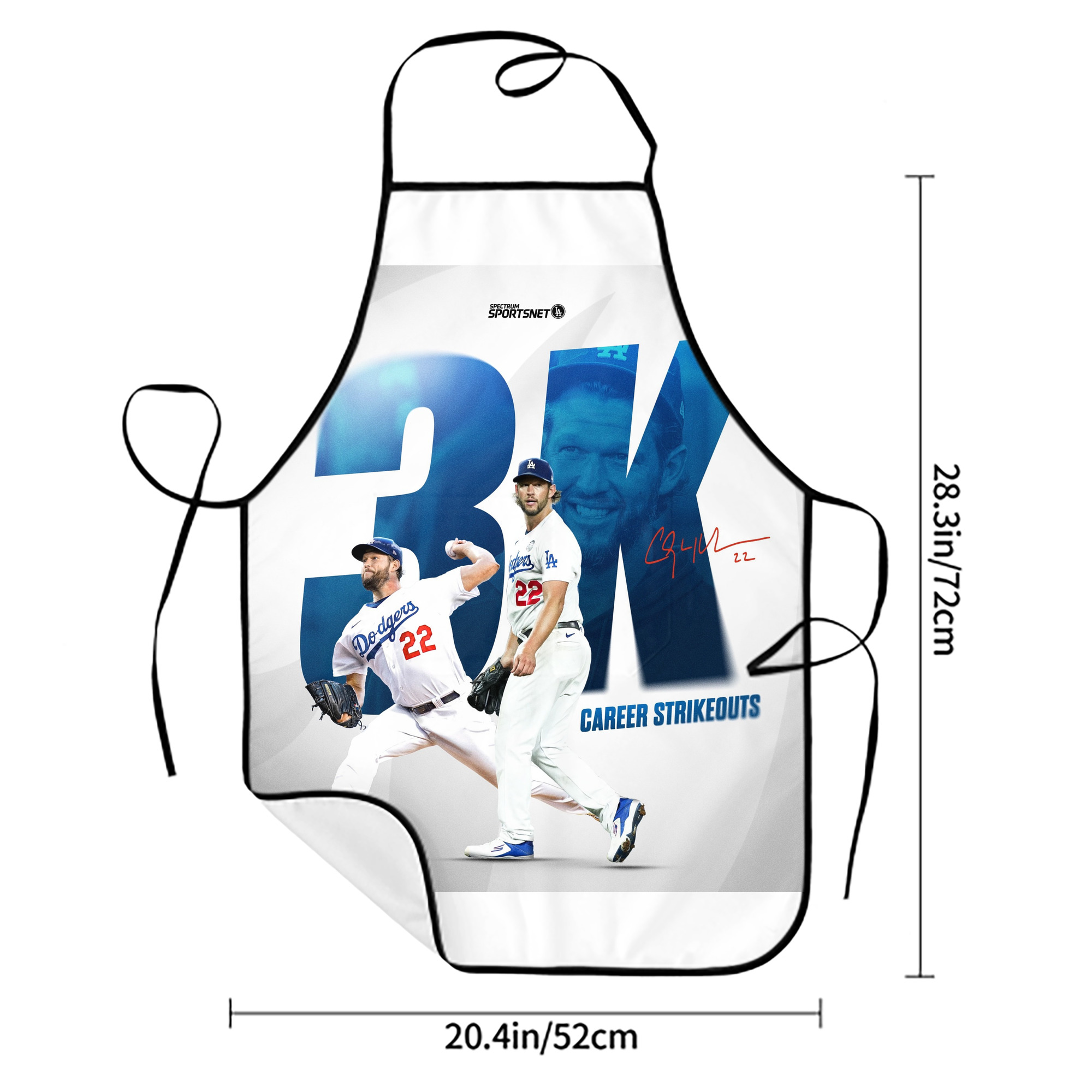 Clayton Kershaw  3K 9 Stain-Resistant Polyester Apron With Pocket – Full Print, Waterproof, Anti-Wrinkle, Anti-Pilling – Ideal For Kitchen, BBQ, Restaurant, Salon & More