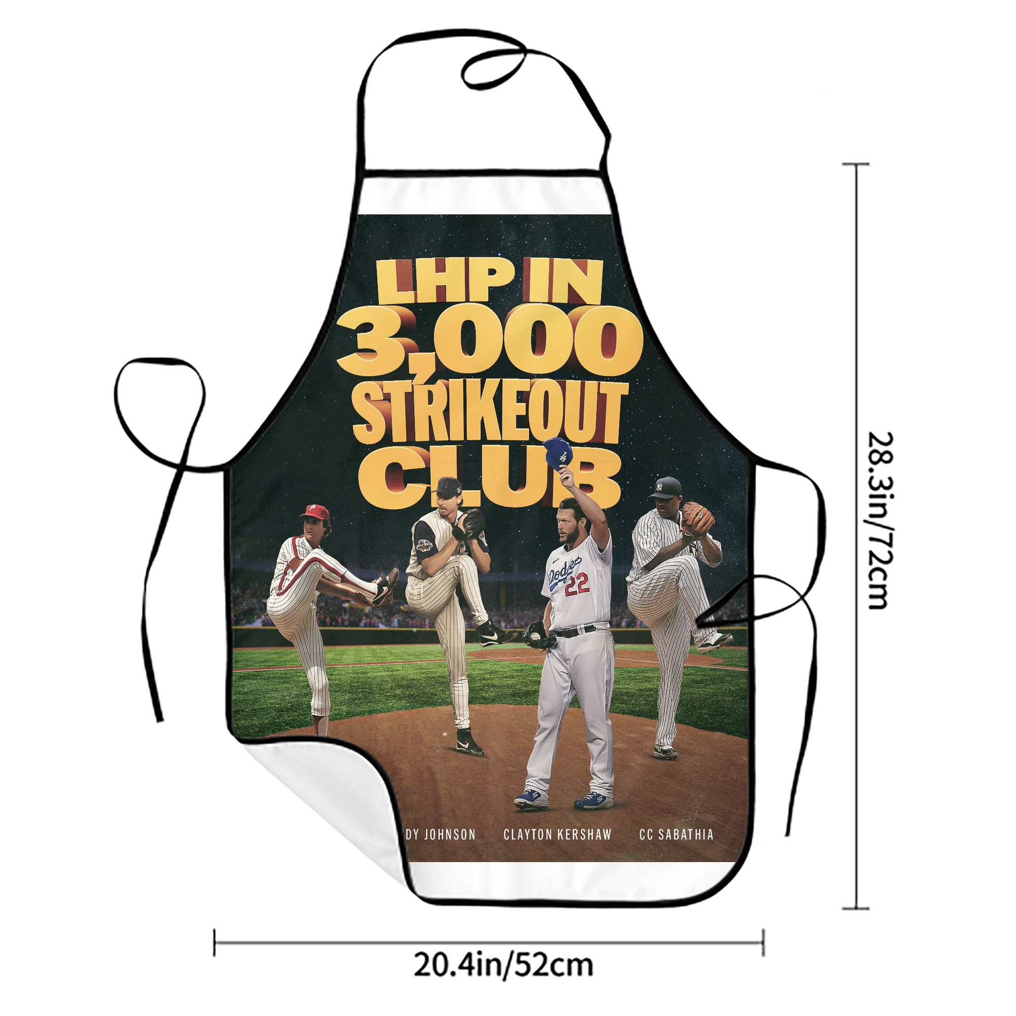 Clayton Kershaw  3K 10 Stain-Resistant Polyester Apron With Pocket – Full Print, Waterproof, Anti-Wrinkle, Anti-Pilling – Ideal For Kitchen, BBQ, Restaurant, Salon & More