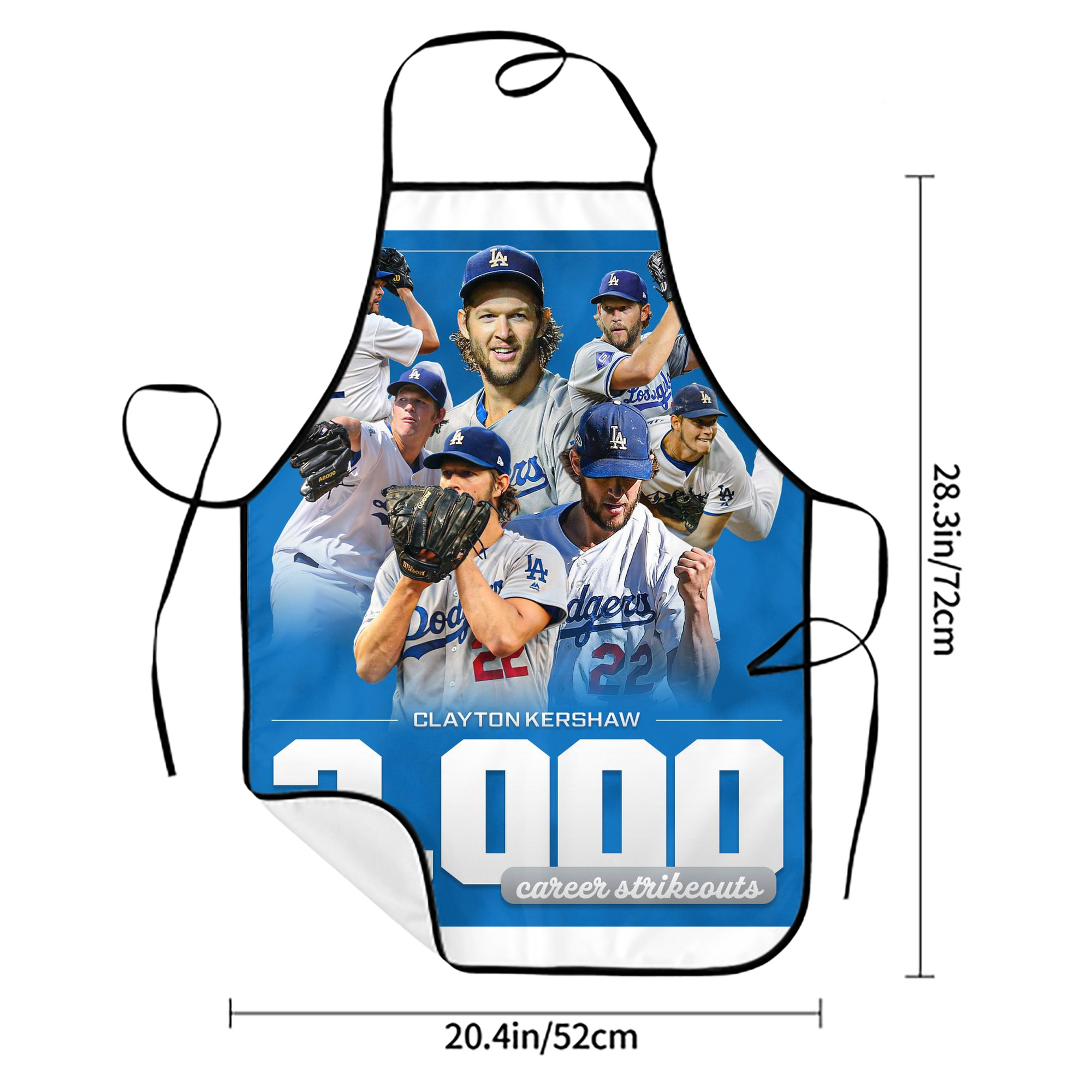 Clayton Kershaw  3K 12 Stain-Resistant Polyester Apron With Pocket – Full Print, Waterproof, Anti-Wrinkle, Anti-Pilling – Ideal For Kitchen, BBQ, Restaurant, Salon & More