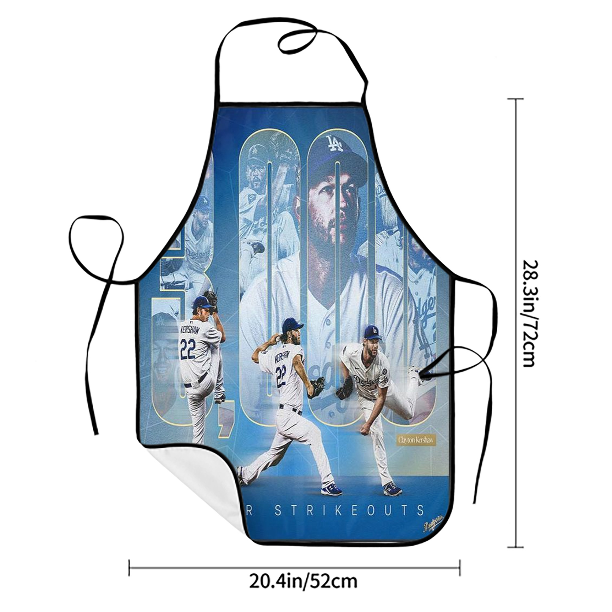 Clayton Kershaw  3K 17 Stain-Resistant Polyester Apron With Pocket – Full Print, Waterproof, Anti-Wrinkle, Anti-Pilling – Ideal For Kitchen, BBQ, Restaurant, Salon & More