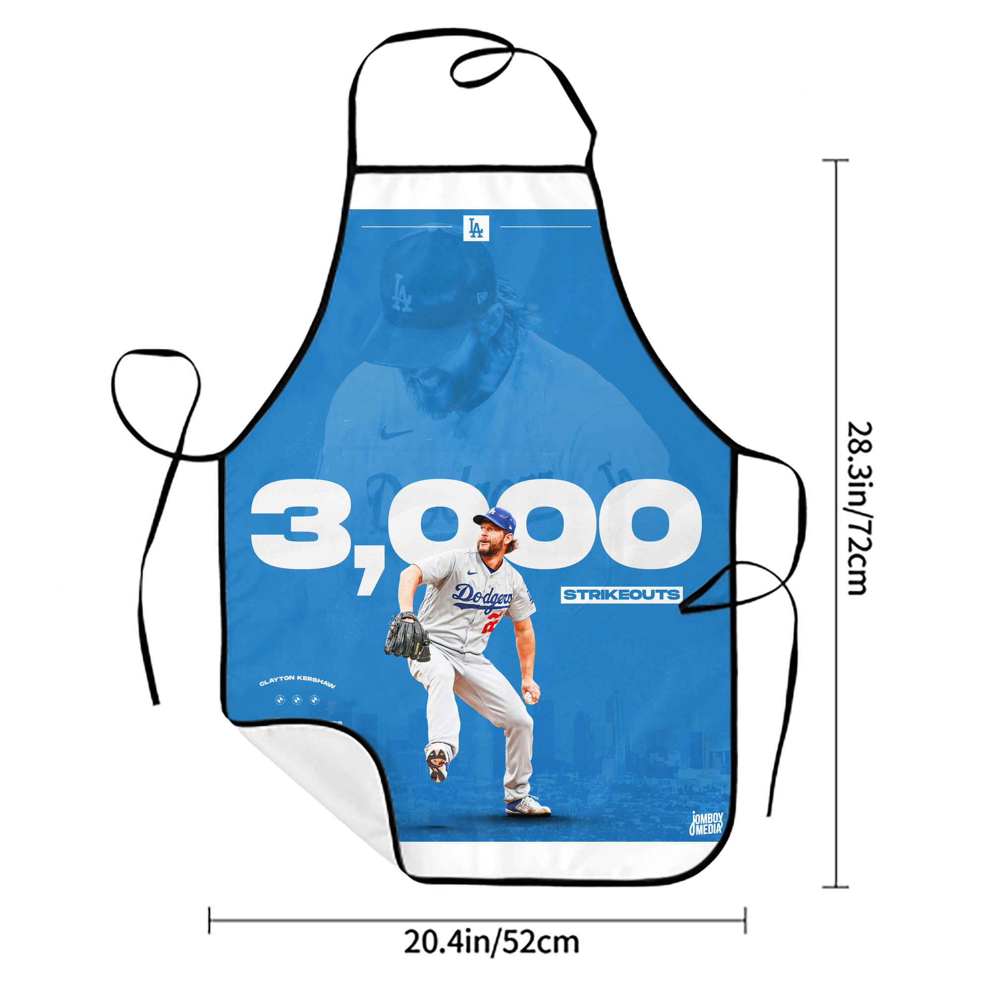 Clayton Kershaw  3K 18 Stain-Resistant Polyester Apron With Pocket – Full Print, Waterproof, Anti-Wrinkle, Anti-Pilling – Ideal For Kitchen, BBQ, Restaurant, Salon & More