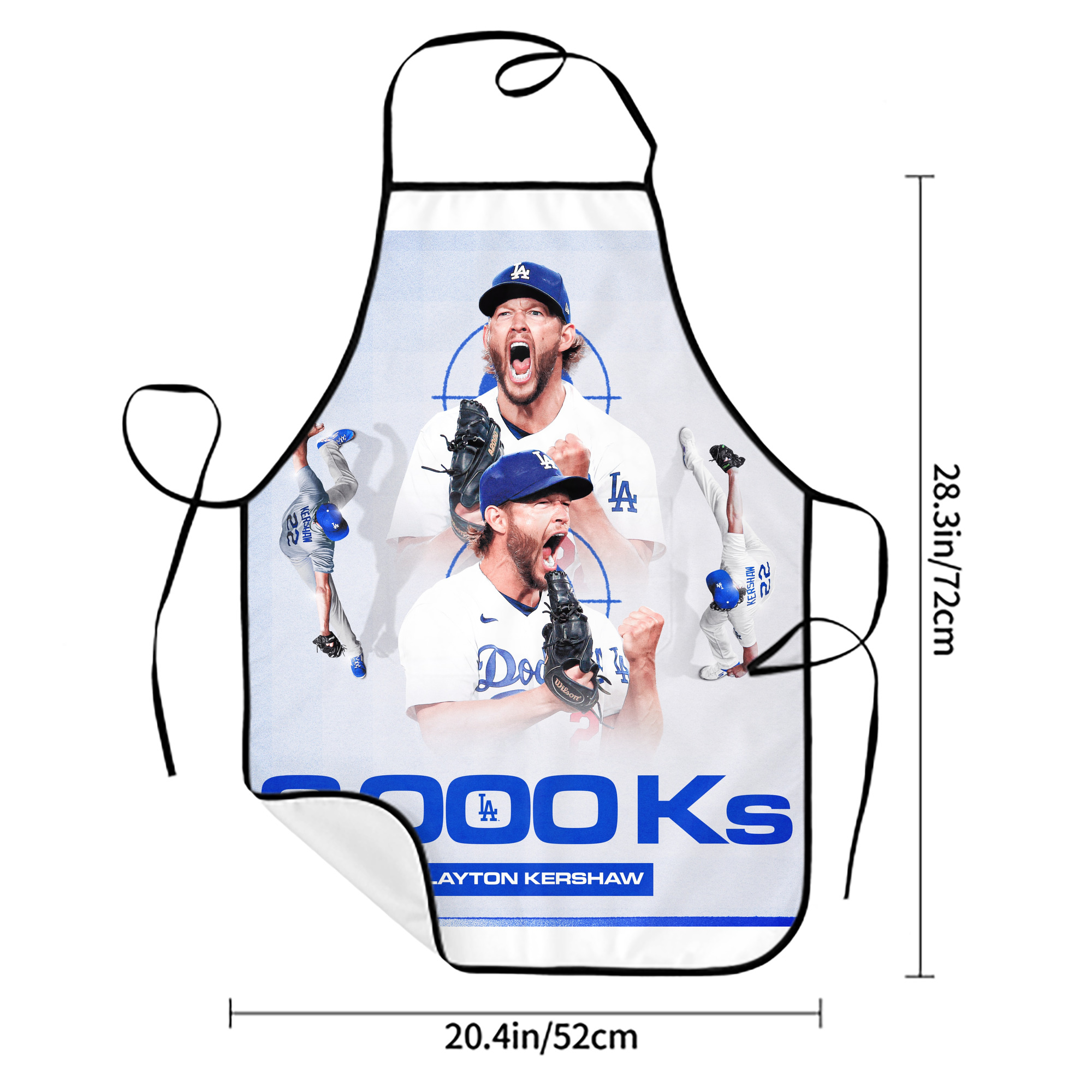 Clayton Kershaw  3K 19 Stain-Resistant Polyester Apron With Pocket – Full Print, Waterproof, Anti-Wrinkle, Anti-Pilling – Ideal For Kitchen, BBQ, Restaurant, Salon & More
