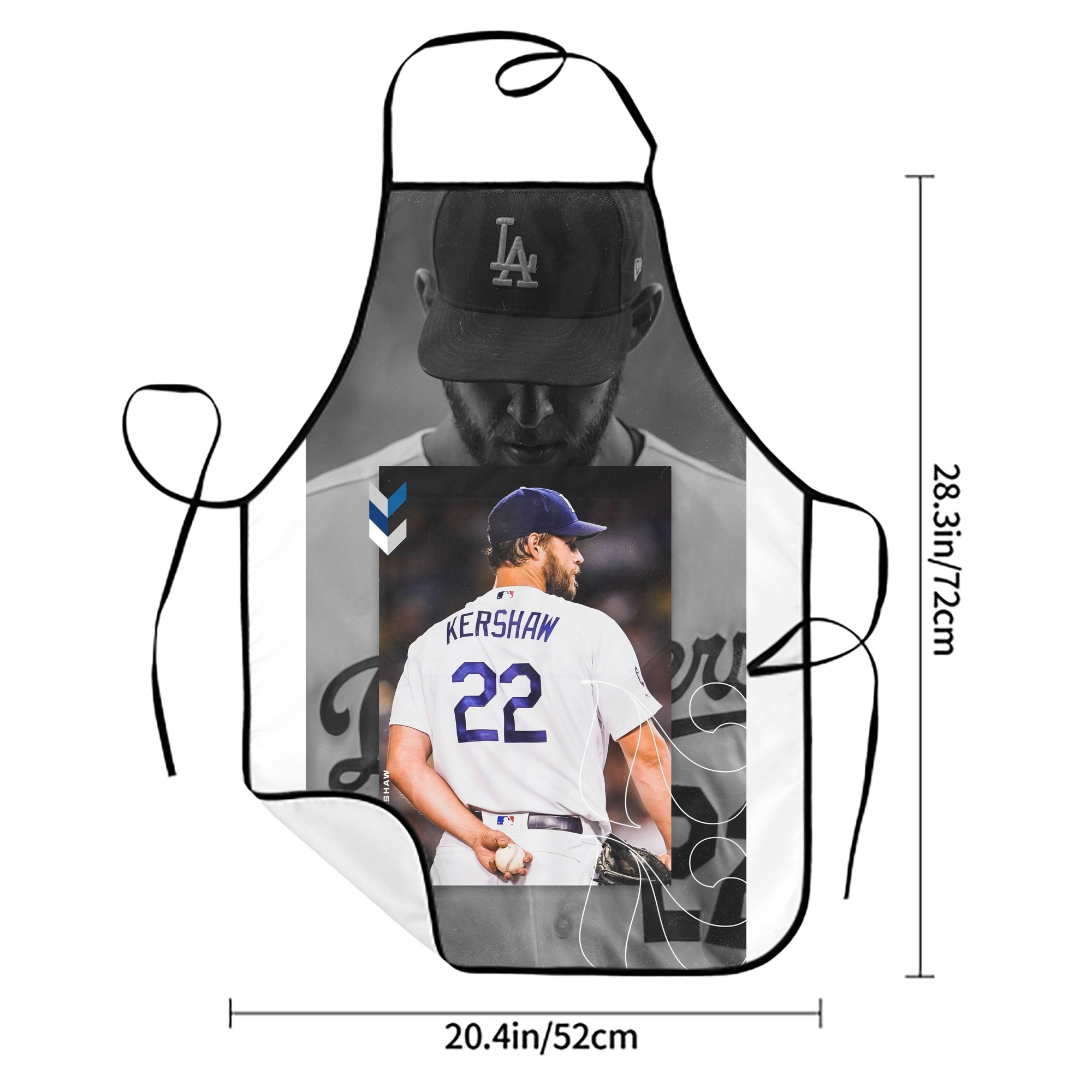 Clayton Kershaw 2 Stain-Resistant Polyester Apron With Pocket – Full Print, Waterproof, Anti-Wrinkle, Anti-Pilling – Ideal For Kitchen, BBQ, Restaurant, Salon & More