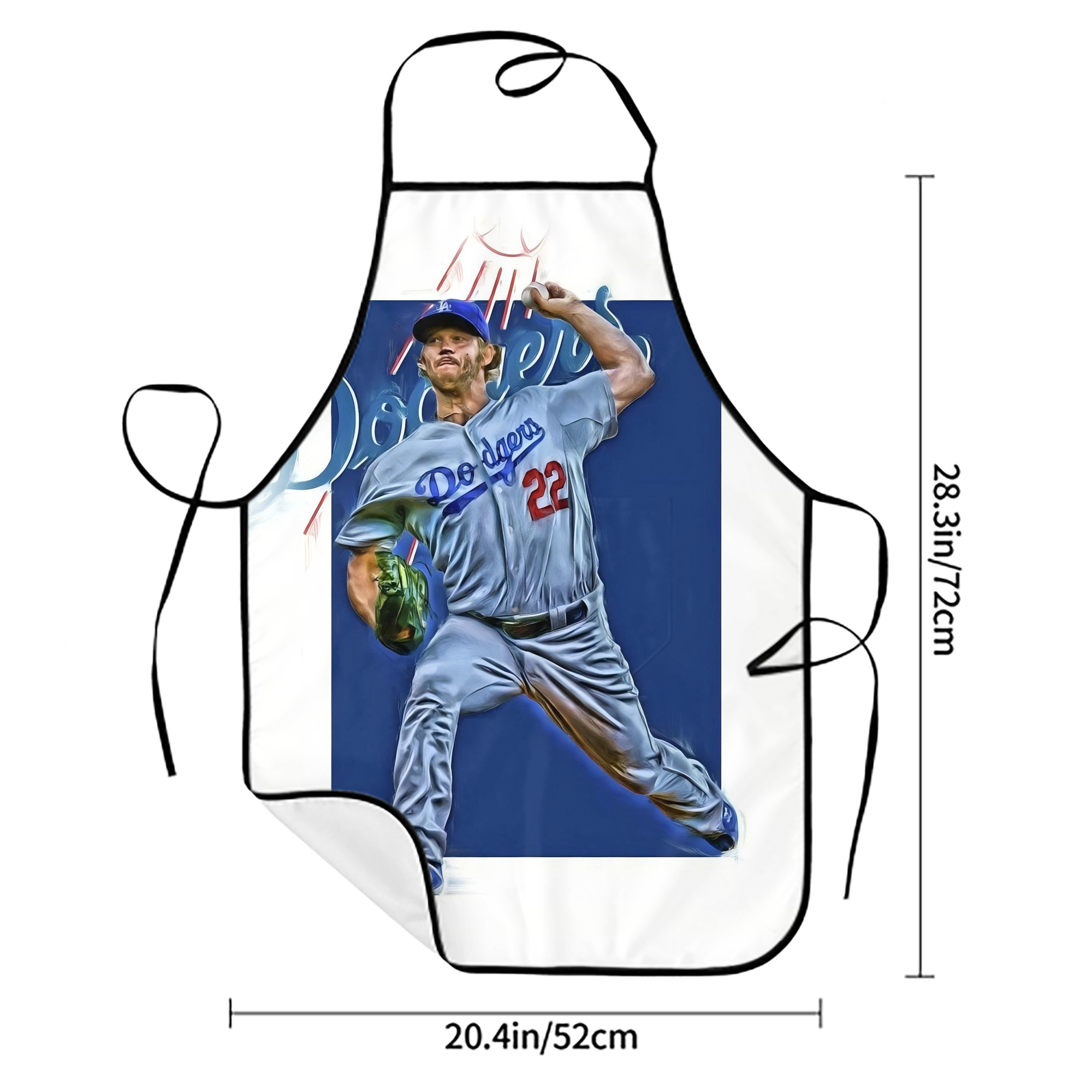 Clayton Kershaw 3 Stain-Resistant Polyester Apron With Pocket – Full Print, Waterproof, Anti-Wrinkle, Anti-Pilling – Ideal For Kitchen, BBQ, Restaurant, Salon & More