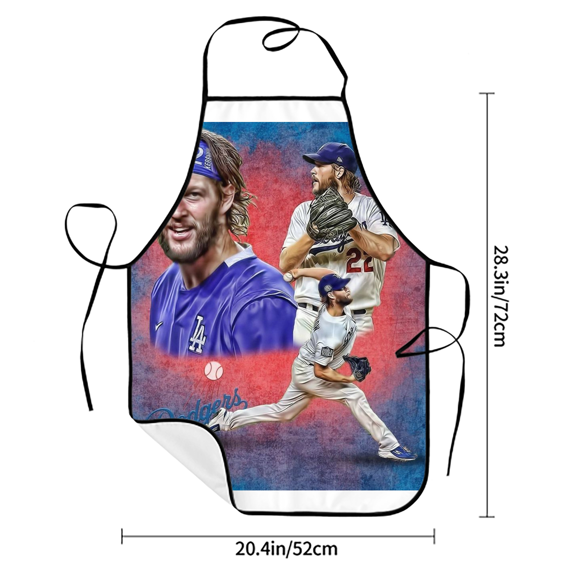 Clayton Kershaw 7 Stain-Resistant Polyester Apron With Pocket – Full Print, Waterproof, Anti-Wrinkle, Anti-Pilling – Ideal For Kitchen, BBQ, Restaurant, Salon & More