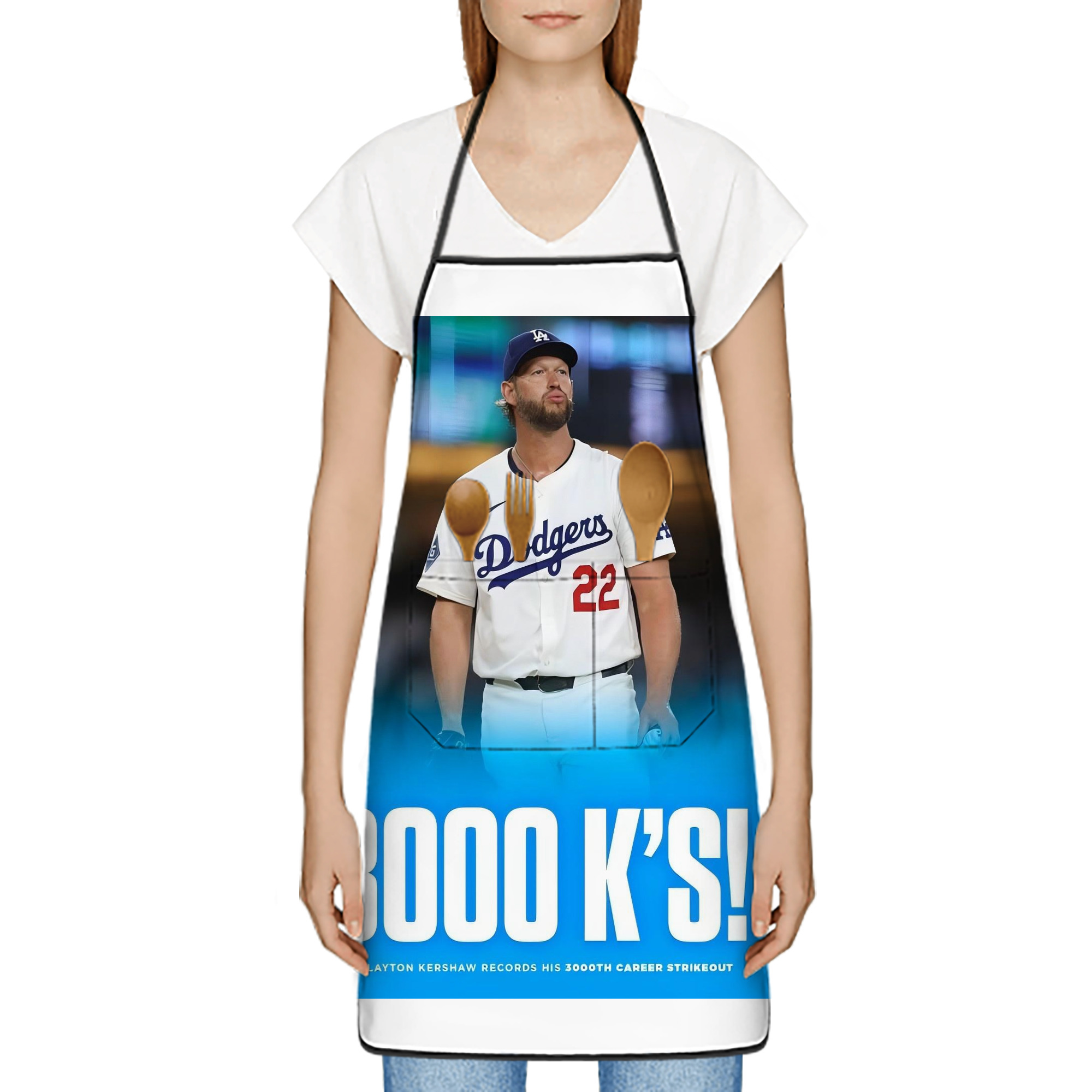 Clayton Kershaw  3K 7 Stain-Resistant Polyester Apron With Pocket – Full Print, Waterproof, Anti-Wrinkle, Anti-Pilling – Ideal For Kitchen, BBQ, Restaurant, Salon & More
