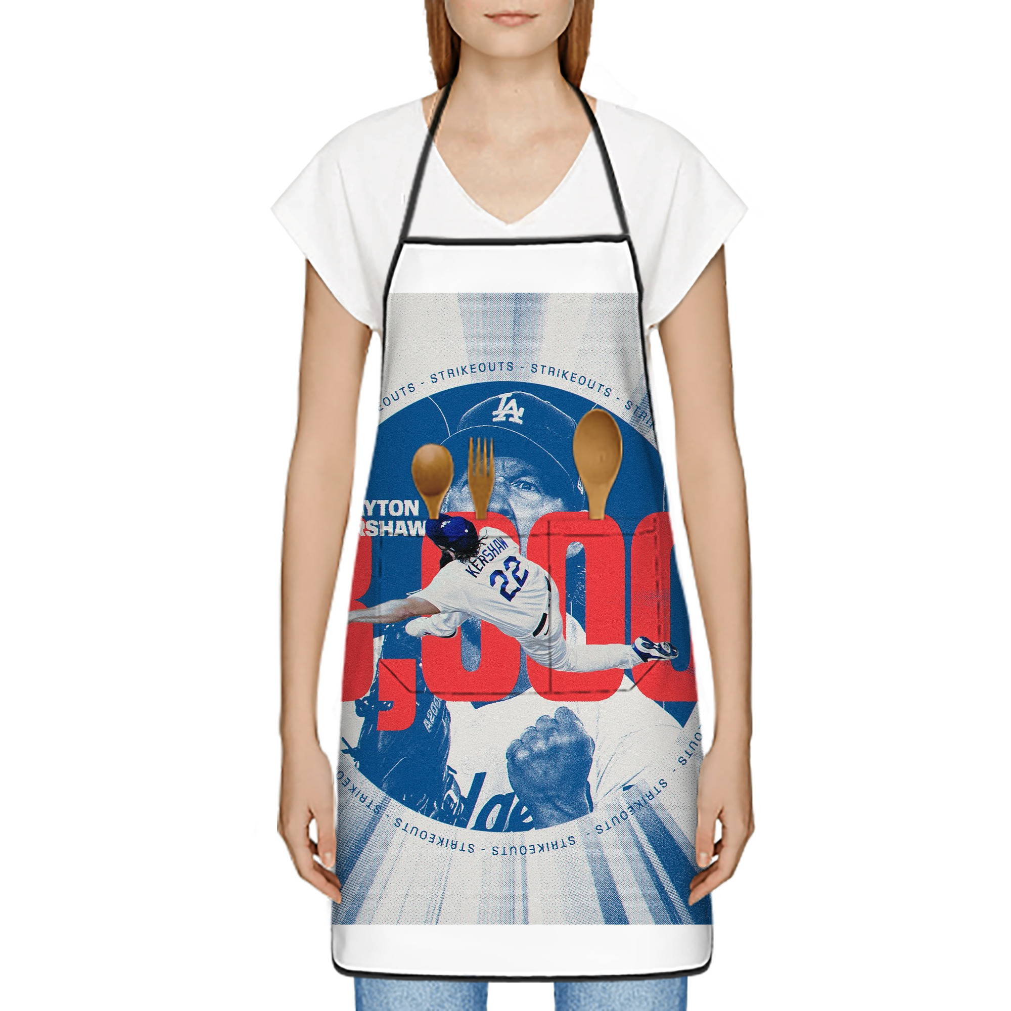 Clayton Kershaw  3K 8 Stain-Resistant Polyester Apron With Pocket – Full Print, Waterproof, Anti-Wrinkle, Anti-Pilling – Ideal For Kitchen, BBQ, Restaurant, Salon & More