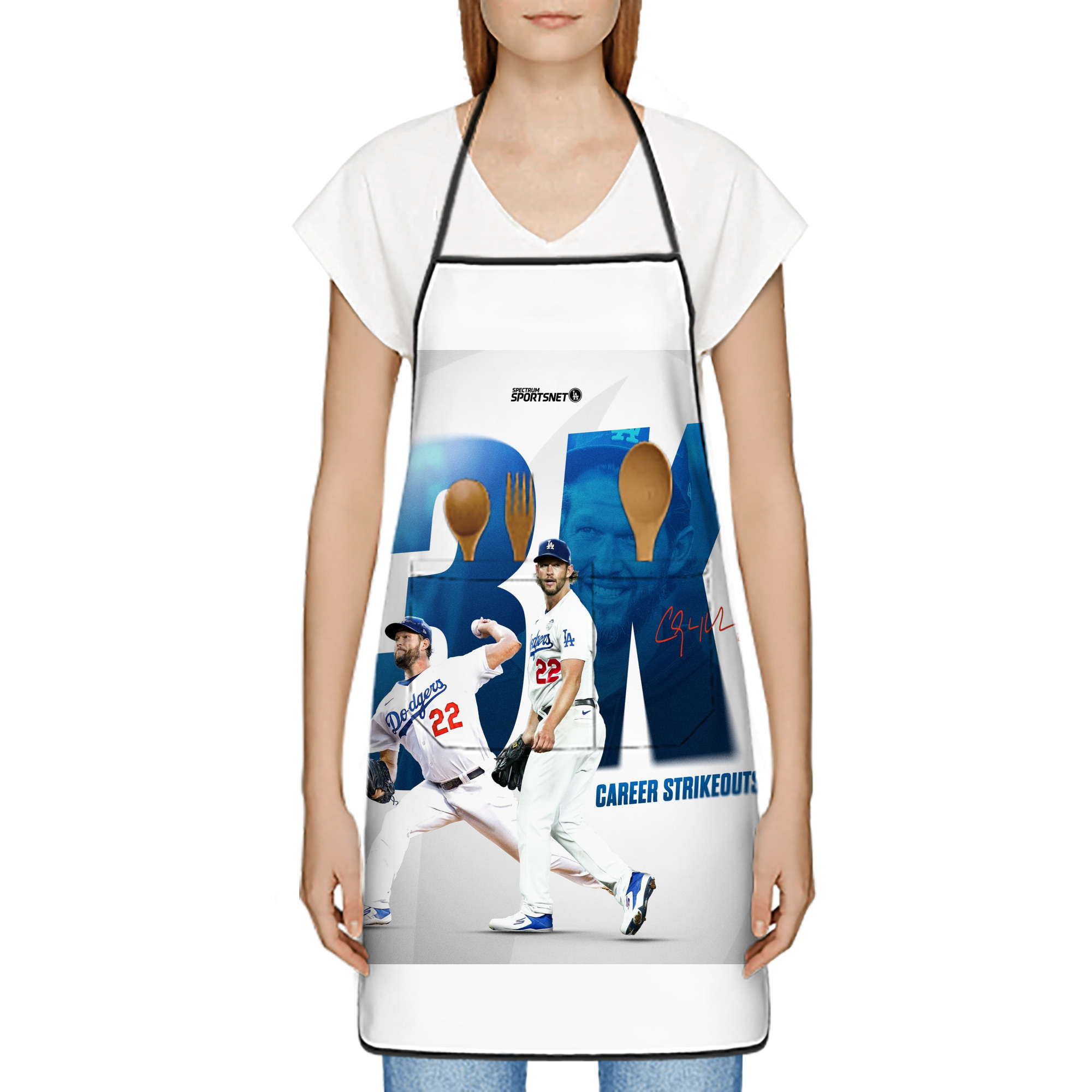Clayton Kershaw  3K 9 Stain-Resistant Polyester Apron With Pocket – Full Print, Waterproof, Anti-Wrinkle, Anti-Pilling – Ideal For Kitchen, BBQ, Restaurant, Salon & More