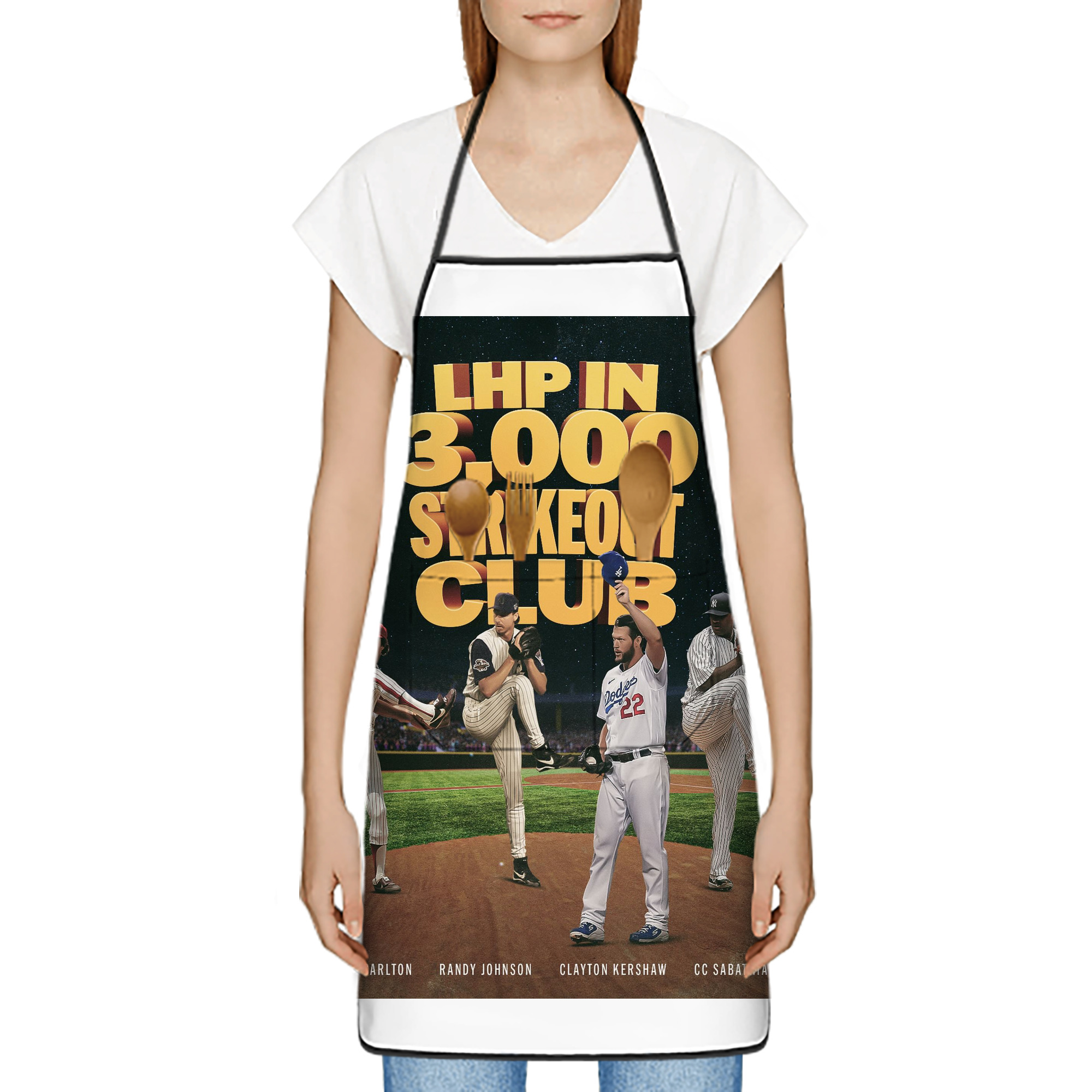 Clayton Kershaw  3K 10 Stain-Resistant Polyester Apron With Pocket – Full Print, Waterproof, Anti-Wrinkle, Anti-Pilling – Ideal For Kitchen, BBQ, Restaurant, Salon & More