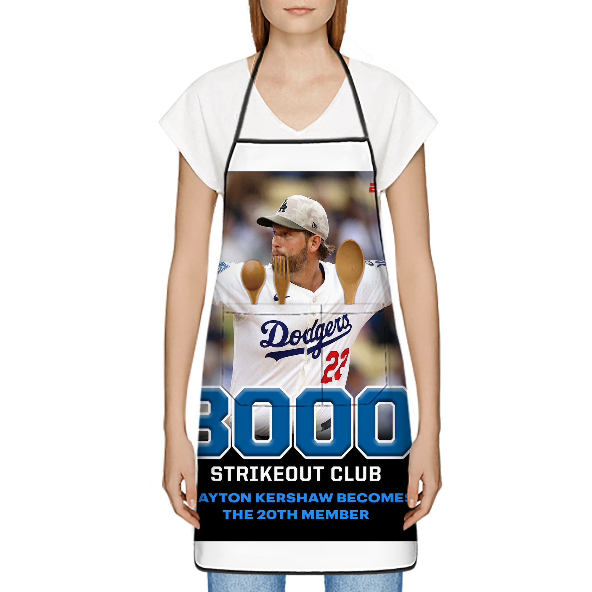 Clayton Kershaw  3K 11 Stain-Resistant Polyester Apron With Pocket – Full Print, Waterproof, Anti-Wrinkle, Anti-Pilling – Ideal For Kitchen, BBQ, Restaurant, Salon & More