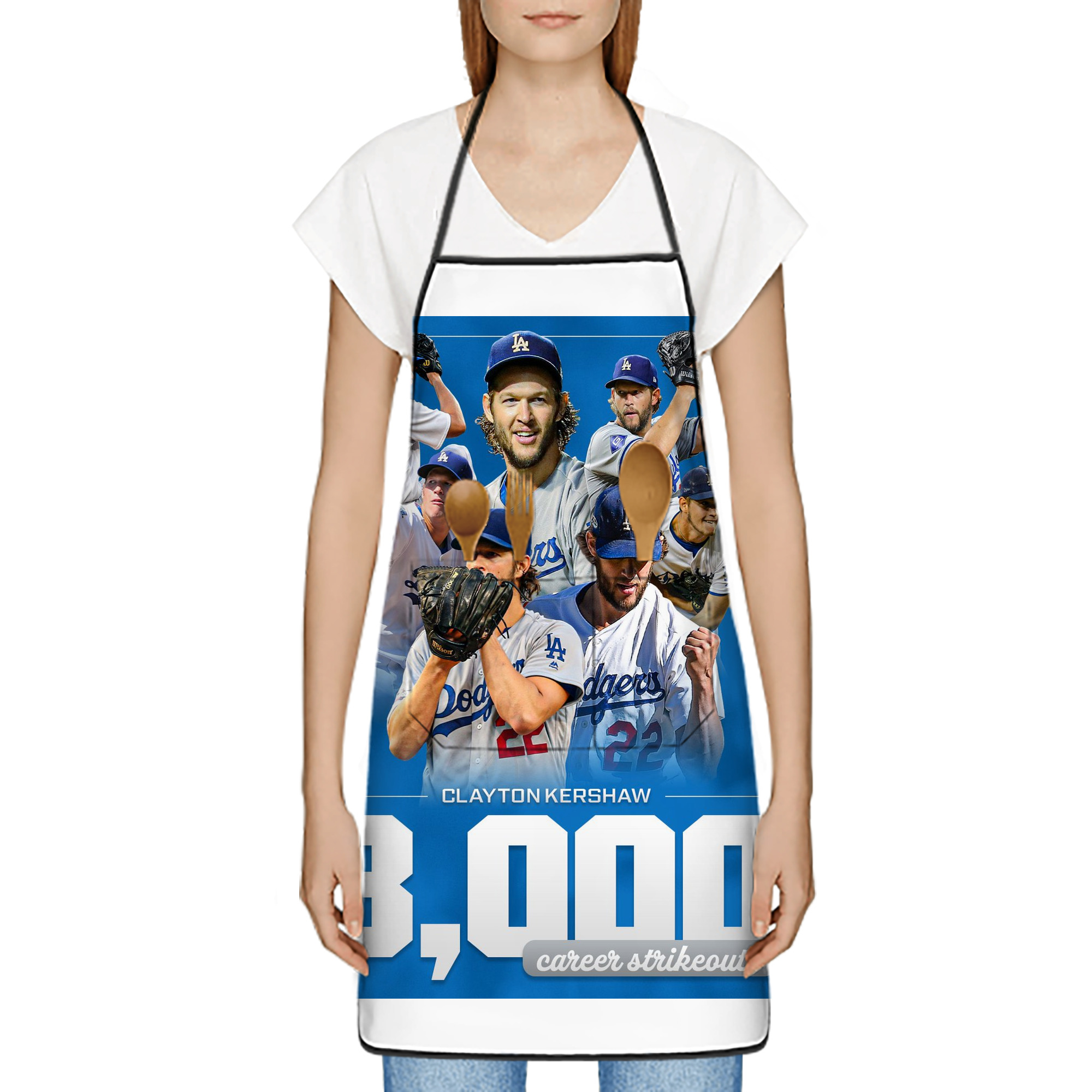 Clayton Kershaw  3K 12 Stain-Resistant Polyester Apron With Pocket – Full Print, Waterproof, Anti-Wrinkle, Anti-Pilling – Ideal For Kitchen, BBQ, Restaurant, Salon & More