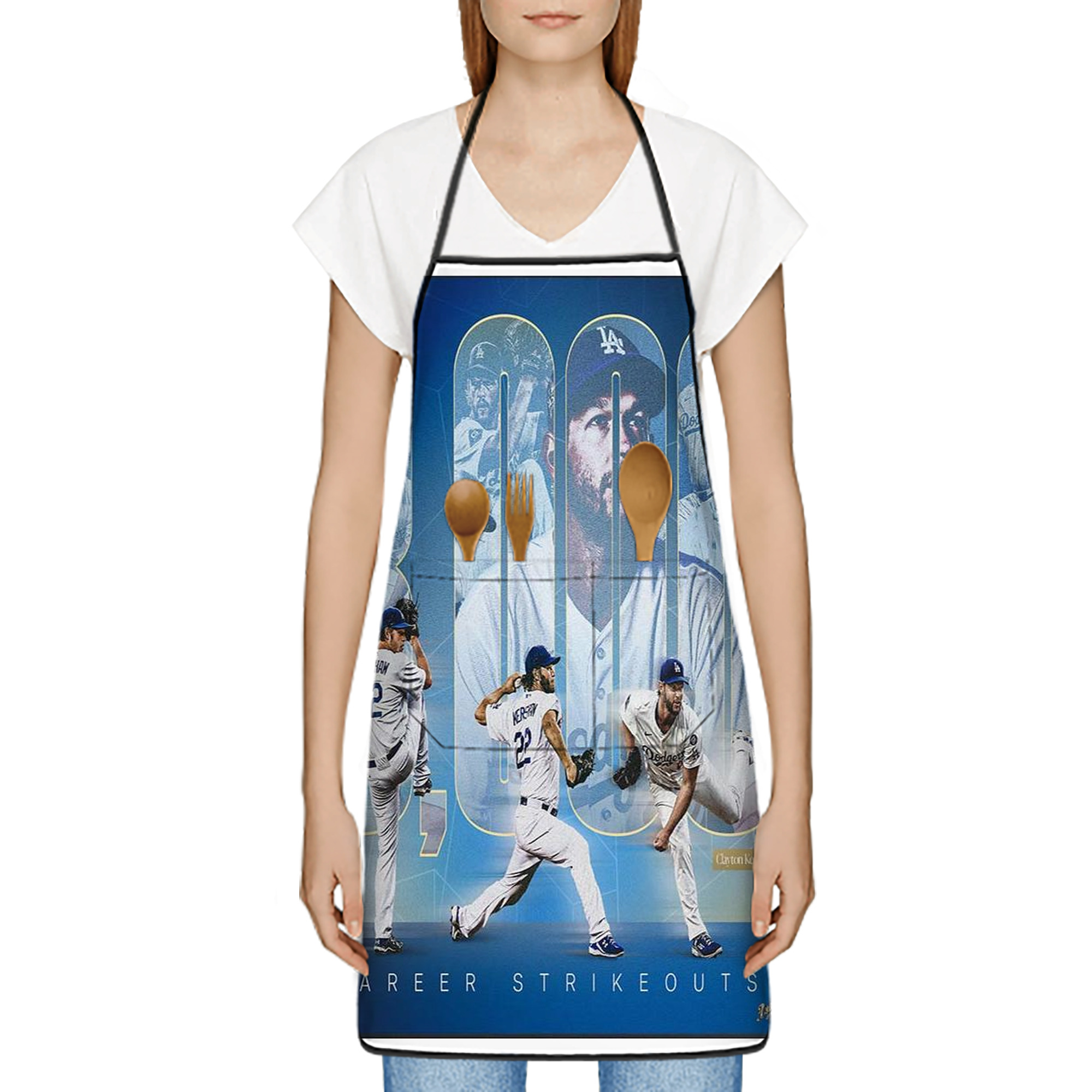 Clayton Kershaw  3K 17 Stain-Resistant Polyester Apron With Pocket – Full Print, Waterproof, Anti-Wrinkle, Anti-Pilling – Ideal For Kitchen, BBQ, Restaurant, Salon & More