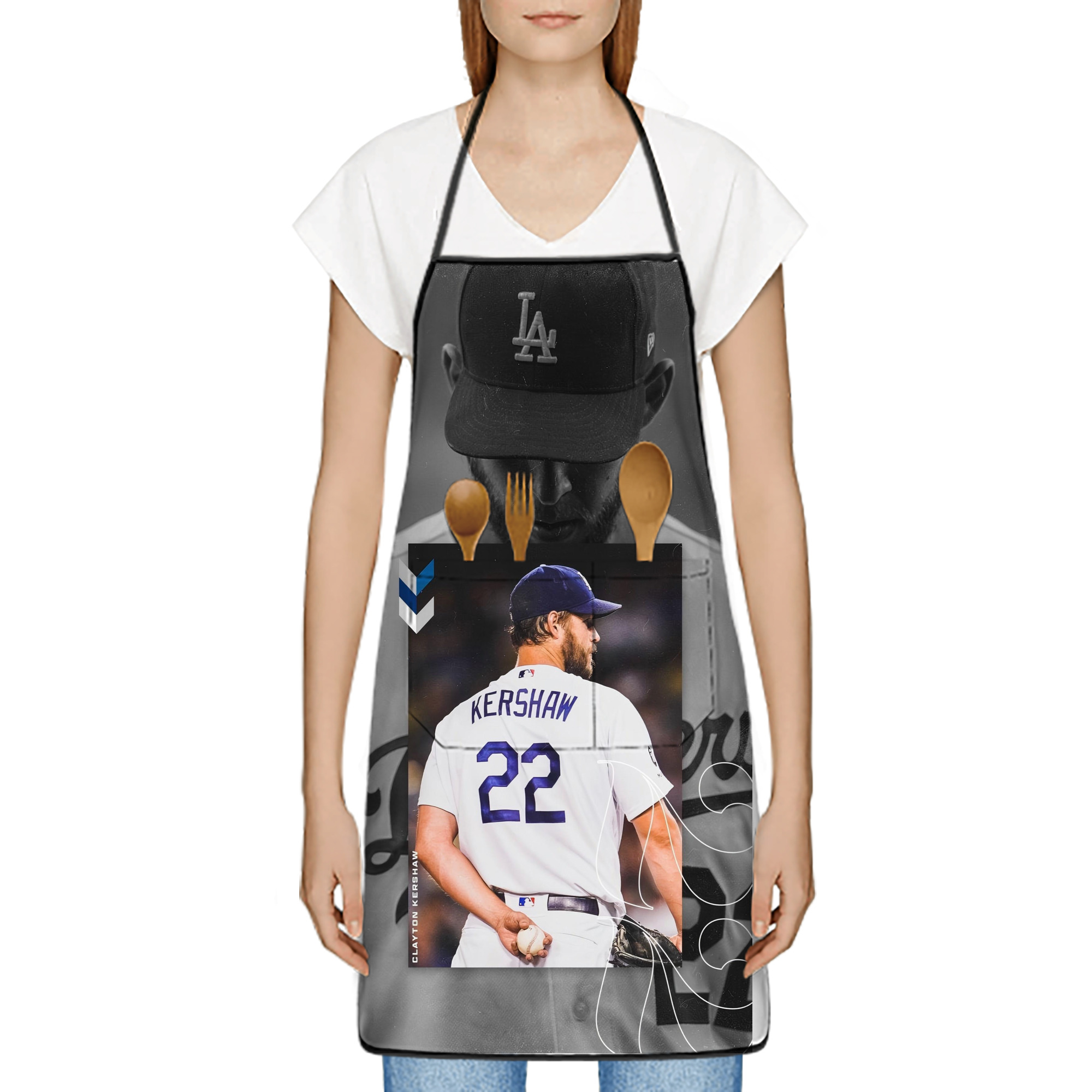 Clayton Kershaw 2 Stain-Resistant Polyester Apron With Pocket – Full Print, Waterproof, Anti-Wrinkle, Anti-Pilling – Ideal For Kitchen, BBQ, Restaurant, Salon & More