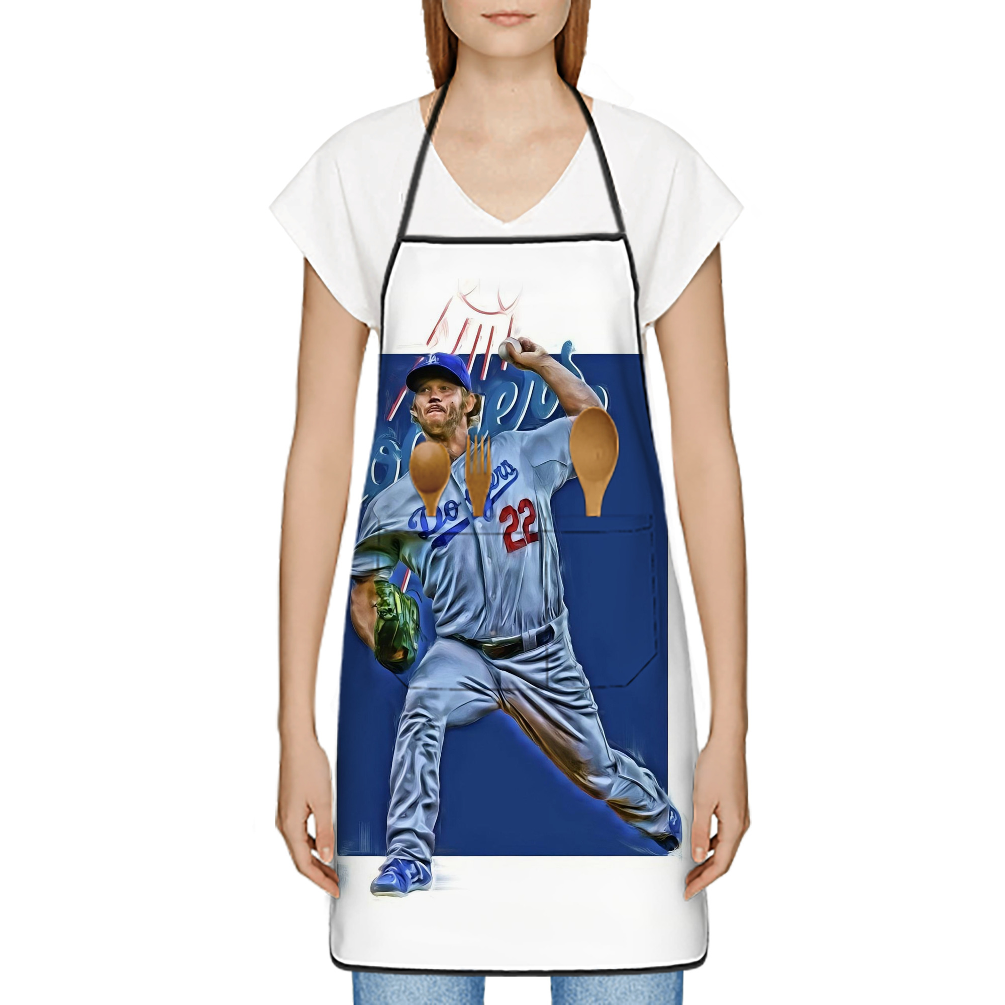 Clayton Kershaw 3 Stain-Resistant Polyester Apron With Pocket – Full Print, Waterproof, Anti-Wrinkle, Anti-Pilling – Ideal For Kitchen, BBQ, Restaurant, Salon & More