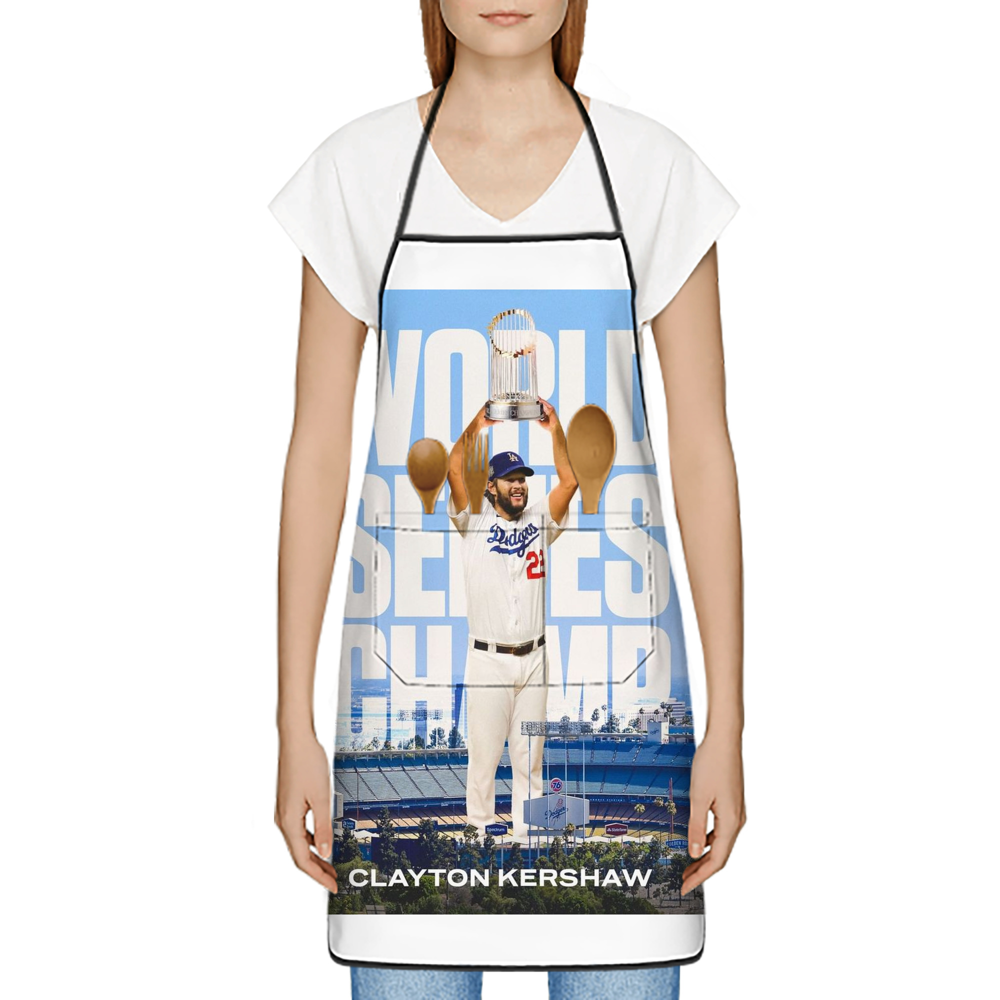 Clayton Kershaw 4 Stain-Resistant Polyester Apron With Pocket – Full Print, Waterproof, Anti-Wrinkle, Anti-Pilling – Ideal For Kitchen, BBQ, Restaurant, Salon & More