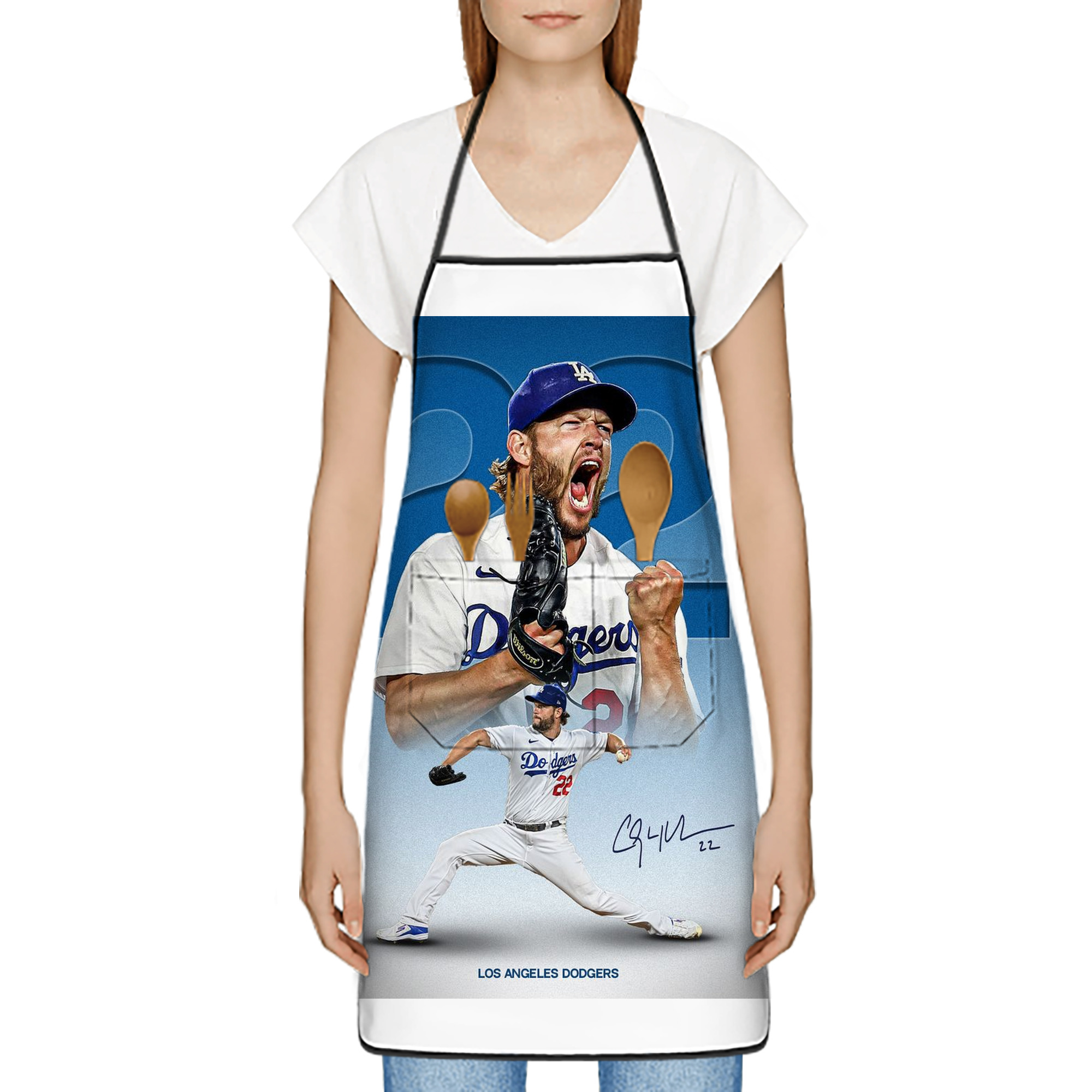 Clayton Kershaw 5 Stain-Resistant Polyester Apron With Pocket – Full Print, Waterproof, Anti-Wrinkle, Anti-Pilling – Ideal For Kitchen, BBQ, Restaurant, Salon & More