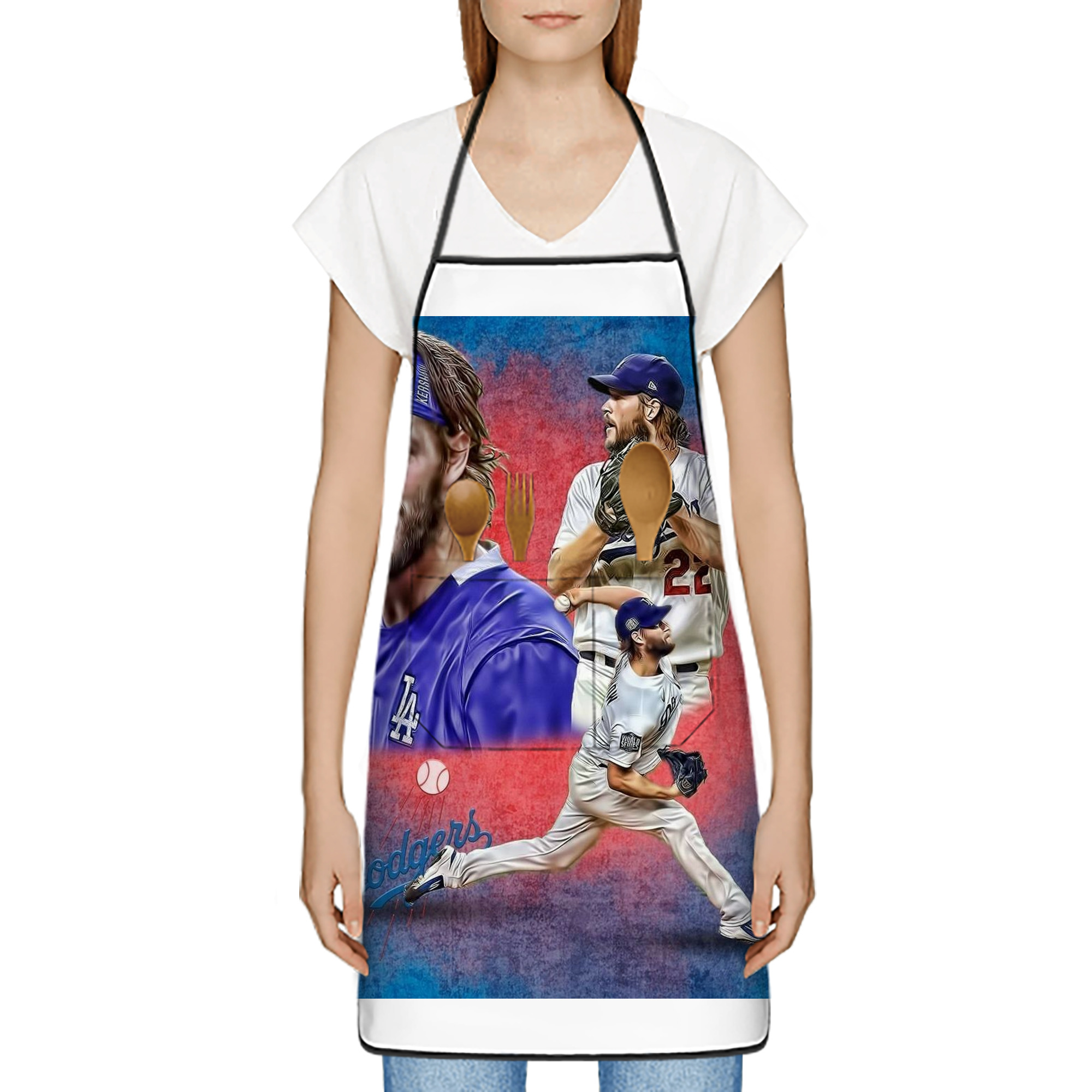 Clayton Kershaw 7 Stain-Resistant Polyester Apron With Pocket – Full Print, Waterproof, Anti-Wrinkle, Anti-Pilling – Ideal For Kitchen, BBQ, Restaurant, Salon & More