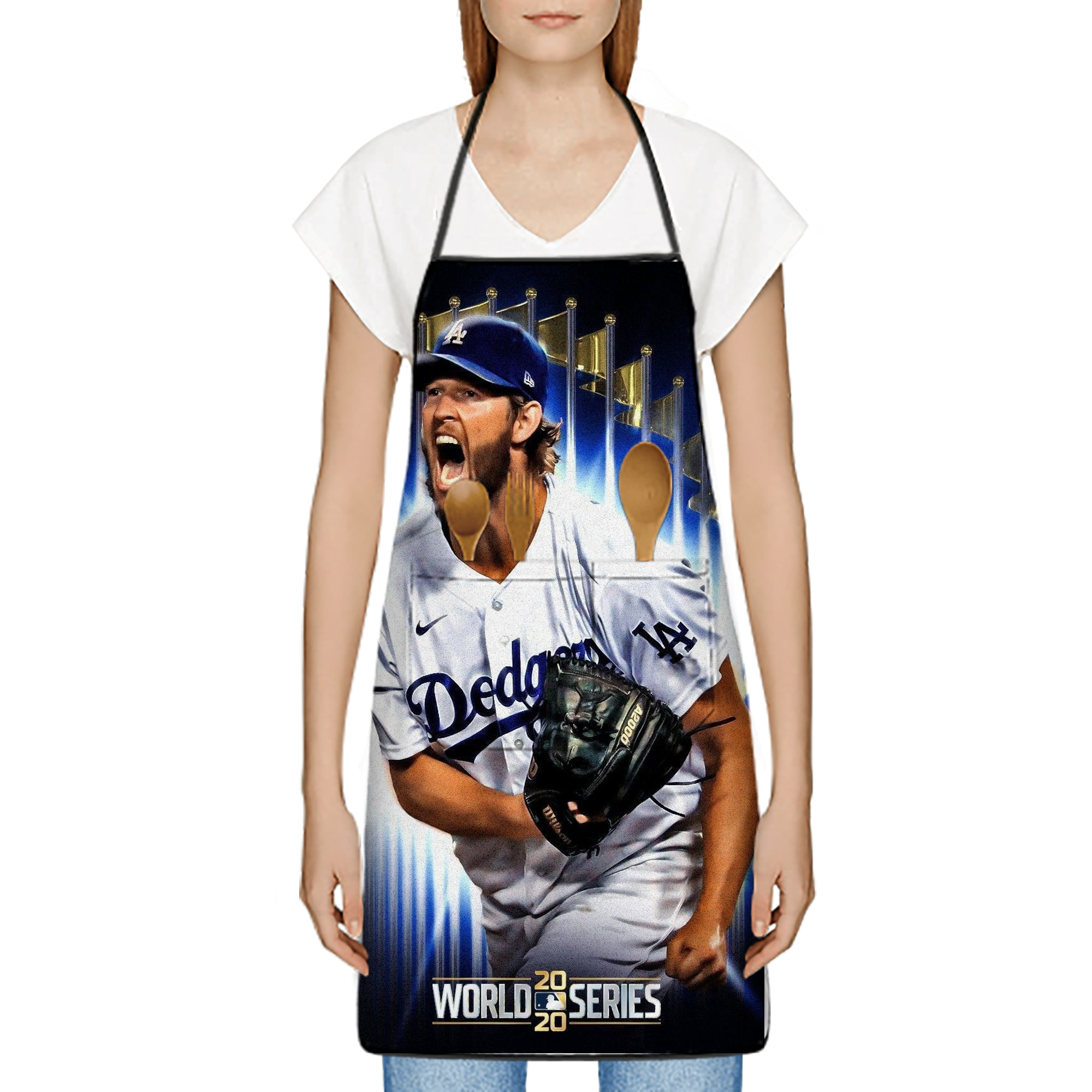 Clayton Kershaw 8 Stain-Resistant Polyester Apron With Pocket – Full Print, Waterproof, Anti-Wrinkle, Anti-Pilling – Ideal For Kitchen, BBQ, Restaurant, Salon & More