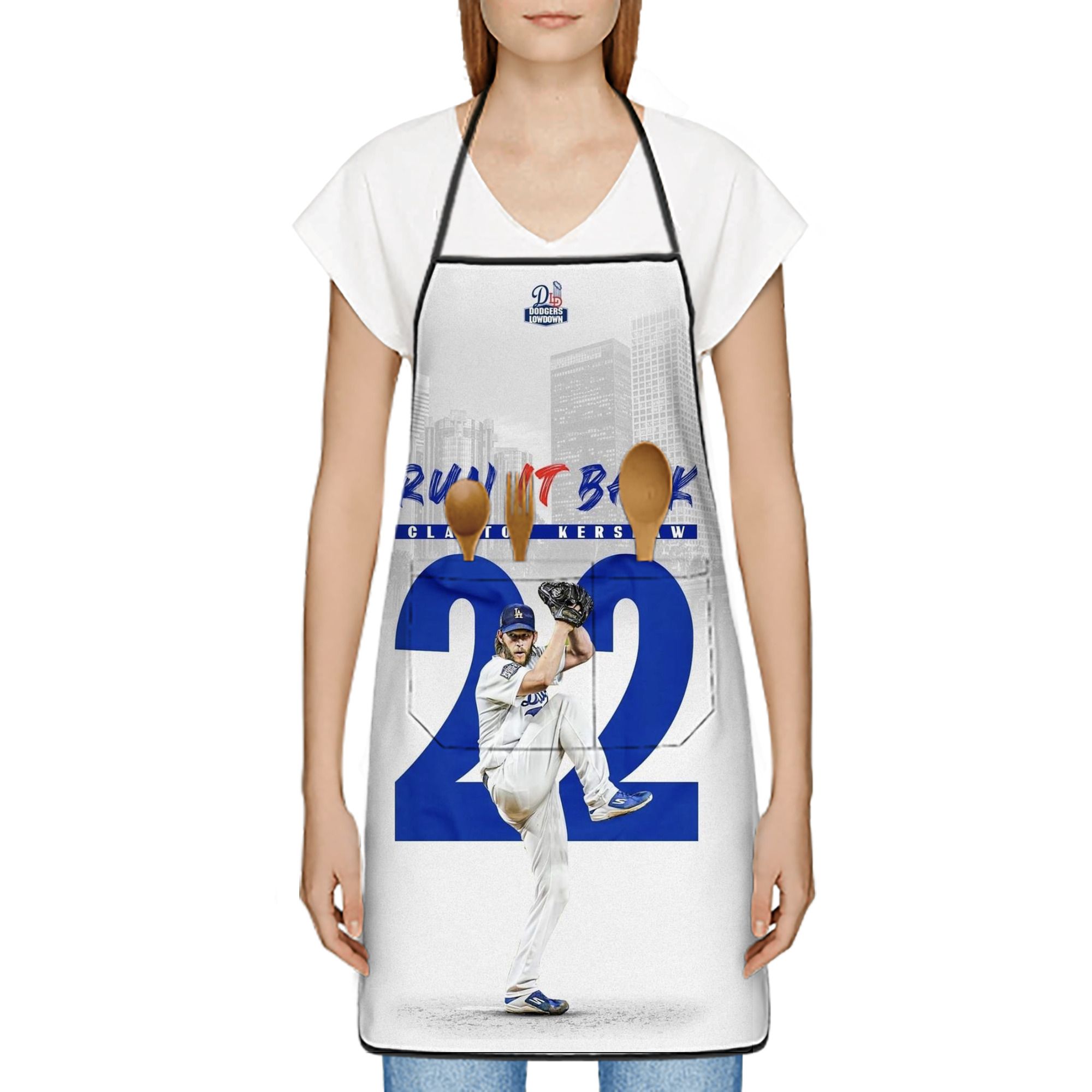 Clayton Kershaw 9 Stain-Resistant Polyester Apron With Pocket – Full Print, Waterproof, Anti-Wrinkle, Anti-Pilling – Ideal For Kitchen, BBQ, Restaurant, Salon & More