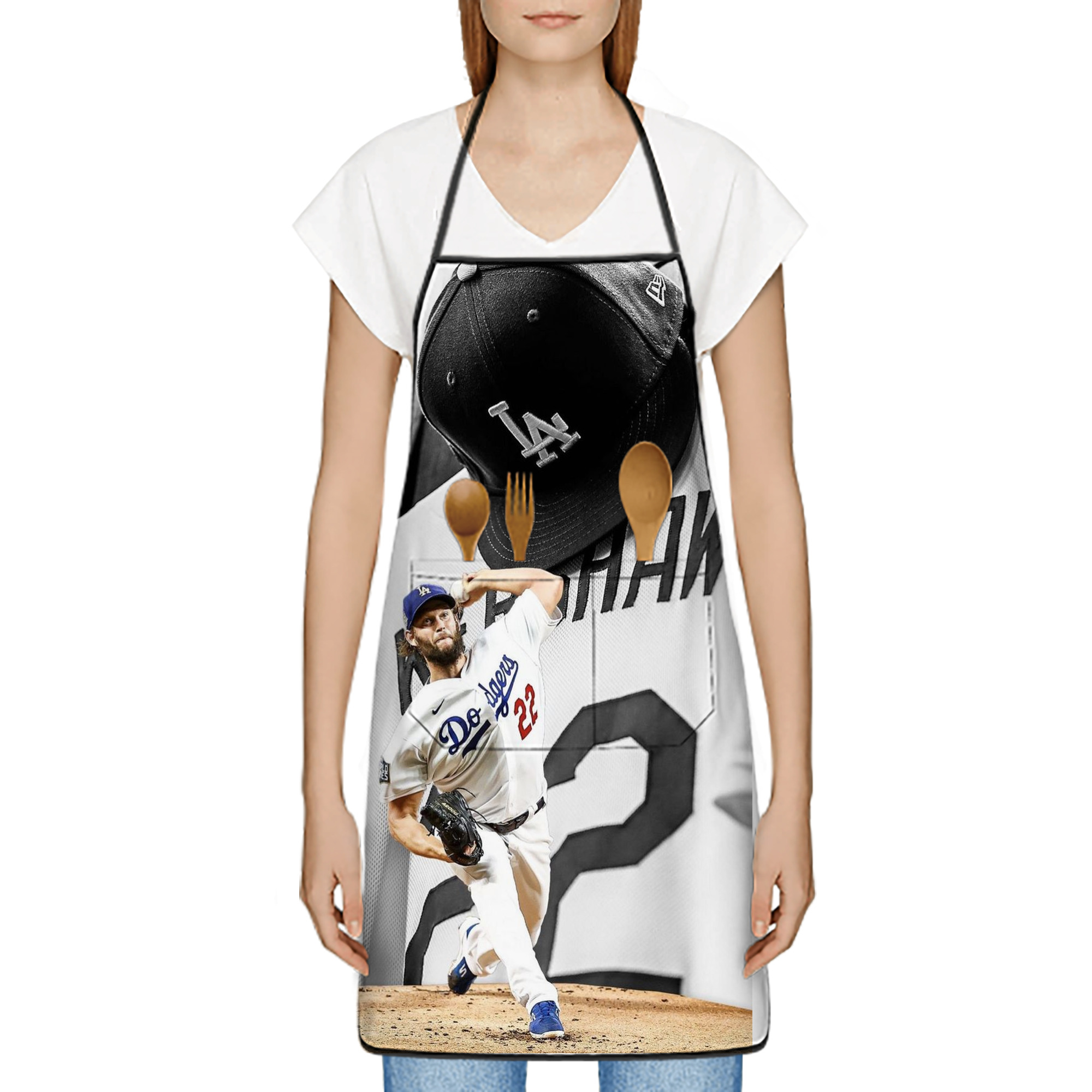 Clayton Kershaw 10 Stain-Resistant Polyester Apron With Pocket – Full Print, Waterproof, Anti-Wrinkle, Anti-Pilling – Ideal For Kitchen, BBQ, Restaurant, Salon & More