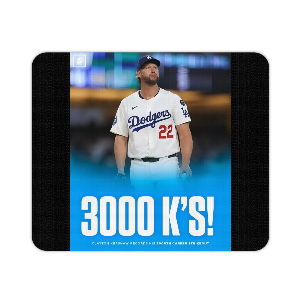 Clayton Kershaw  3K 7 Durable Rubber Mouse Pad With Stitched Edges, Waterproof, Non-Slip Surface, Ultra-Thin Design For Gaming, Office