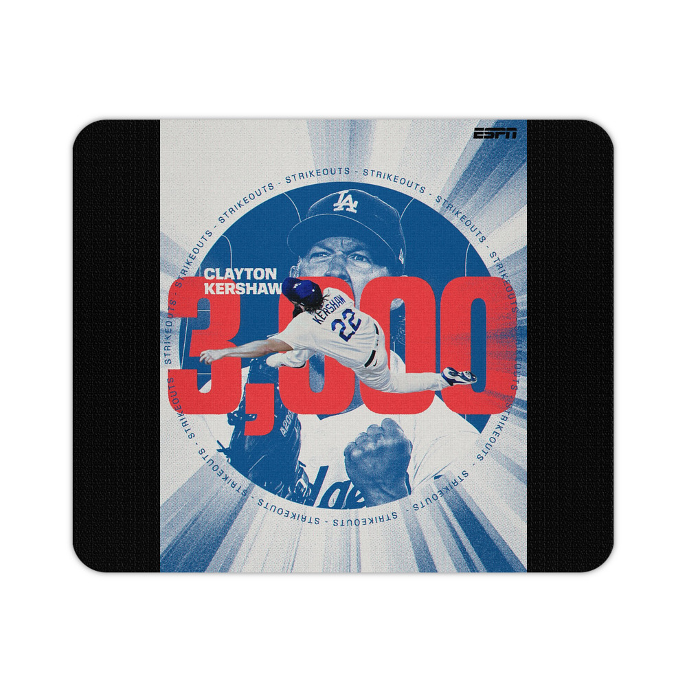 Clayton Kershaw  3K 8 Durable Rubber Mouse Pad With Stitched Edges, Waterproof, Non-Slip Surface, Ultra-Thin Design For Gaming, Office