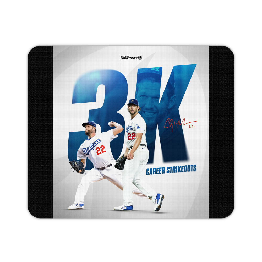 Clayton Kershaw  3K 9 Durable Rubber Mouse Pad With Stitched Edges, Waterproof, Non-Slip Surface, Ultra-Thin Design For Gaming, Office
