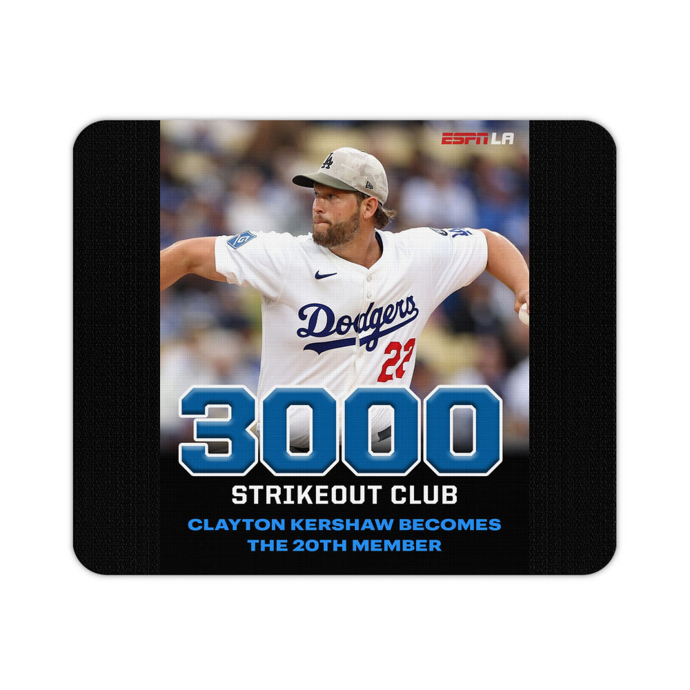 Clayton Kershaw  3K 11 Durable Rubber Mouse Pad With Stitched Edges, Waterproof, Non-Slip Surface, Ultra-Thin Design For Gaming, Office