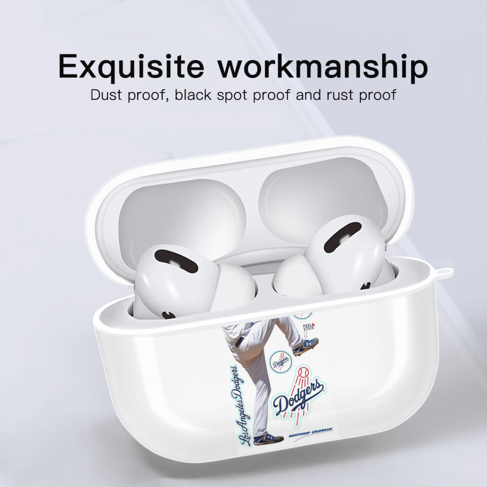 Clayton Kershaw  1 AirPods Pro Hard Case White With Keychain, Durable Flexible PC, Precise Cutouts, Anti-Fingerprint, Yellowing & Scratch Resistant, Full Protection, Washable