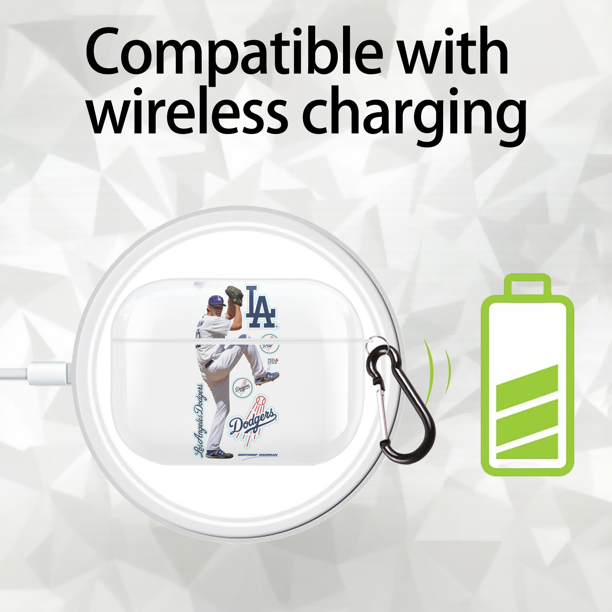 Clayton Kershaw  1 AirPods Pro Hard Case White With Keychain, Durable Flexible PC, Precise Cutouts, Anti-Fingerprint, Yellowing & Scratch Resistant, Full Protection, Washable