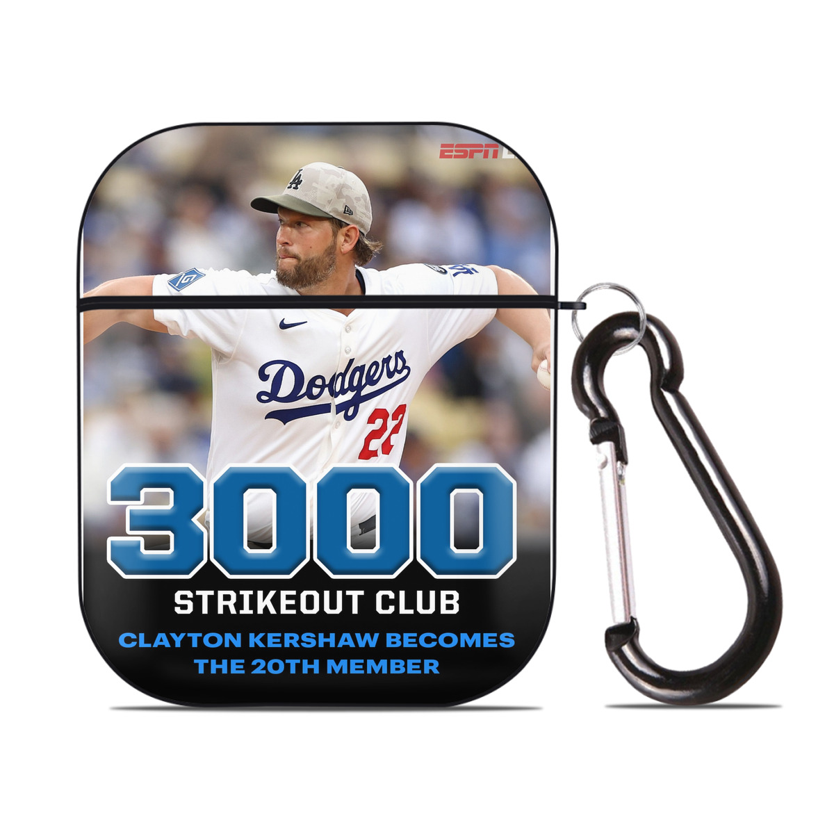 Clayton Kershaw  3K 11 AirPods 2 Case Hard Shell Black, Flexible PC Material, Precise Cutouts, Full Protection, Anti-Fingerprint, Washable, Includes Keychain – Durable & Slim Design