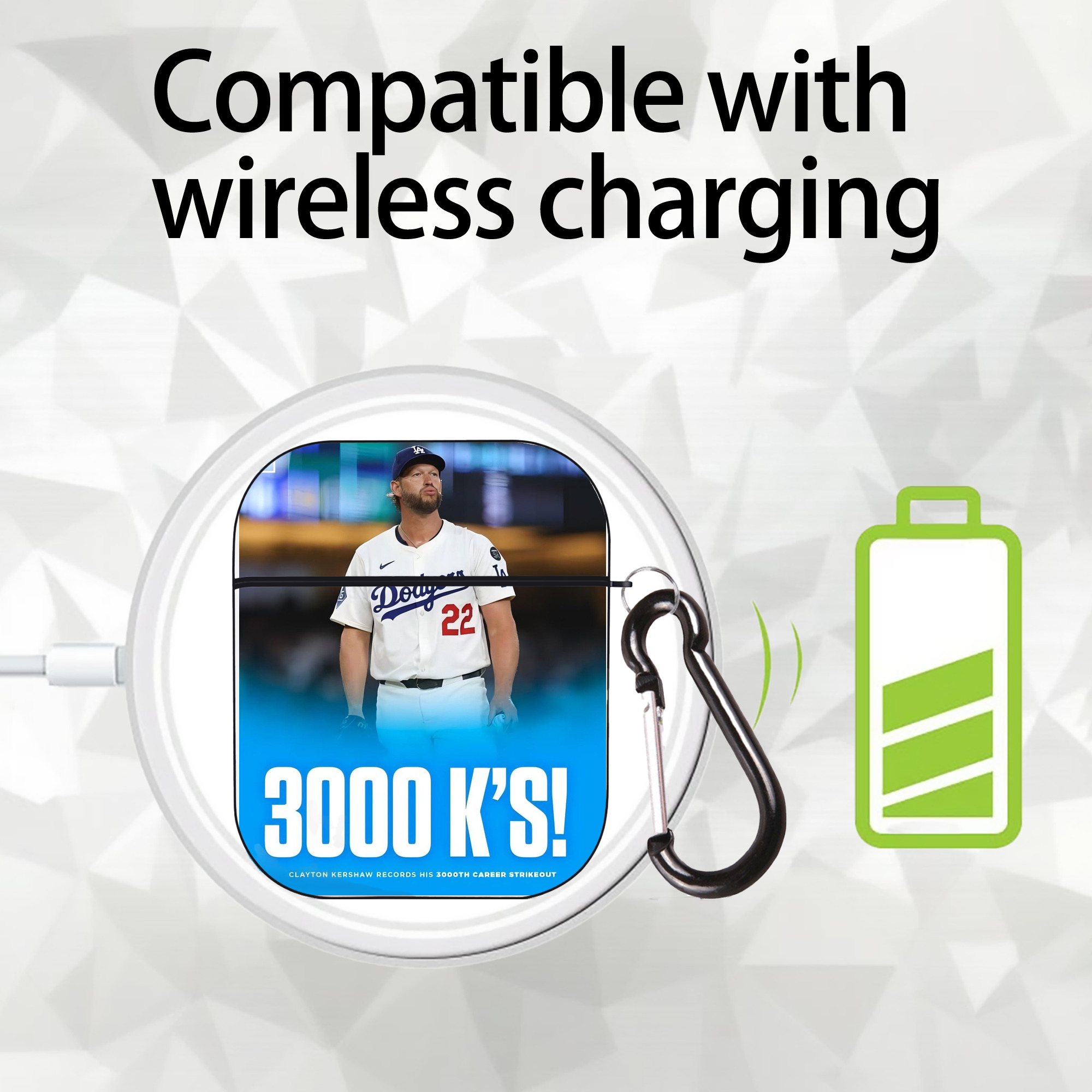 Clayton Kershaw  3K 7 AirPods 2 Case Hard Shell Black, Flexible PC Material, Precise Cutouts, Full Protection, Anti-Fingerprint, Washable, Includes Keychain – Durable & Slim Design