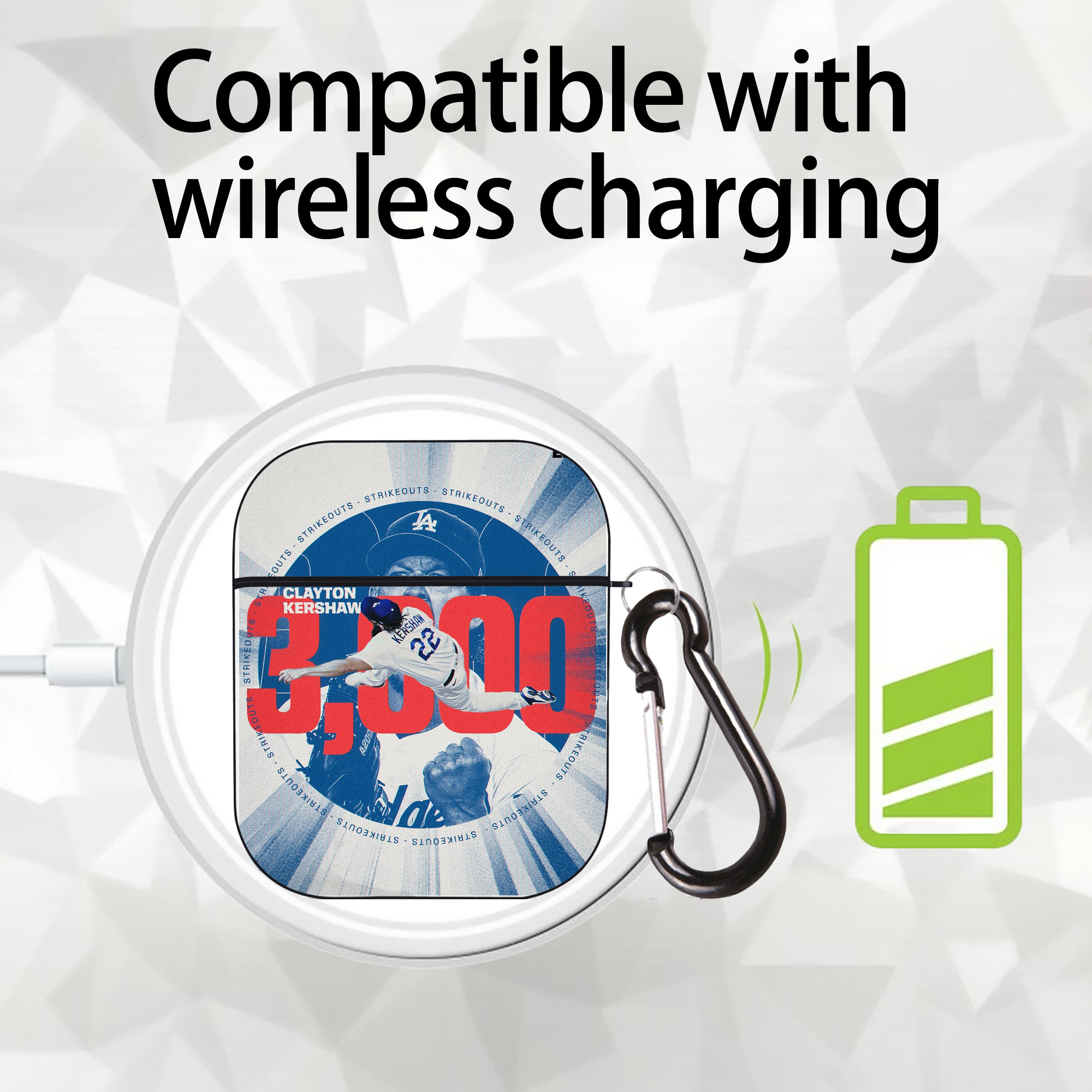 Clayton Kershaw  3K 8 AirPods 2 Case Hard Shell Black, Flexible PC Material, Precise Cutouts, Full Protection, Anti-Fingerprint, Washable, Includes Keychain – Durable & Slim Design