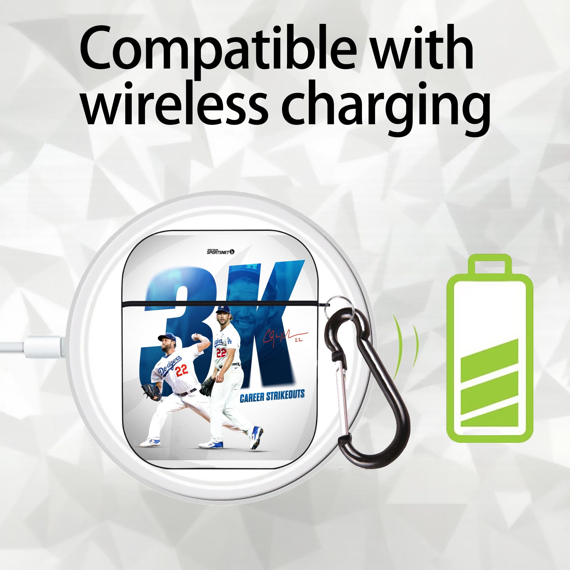 Clayton Kershaw  3K 9 AirPods 2 Case Hard Shell Black, Flexible PC Material, Precise Cutouts, Full Protection, Anti-Fingerprint, Washable, Includes Keychain – Durable & Slim Design