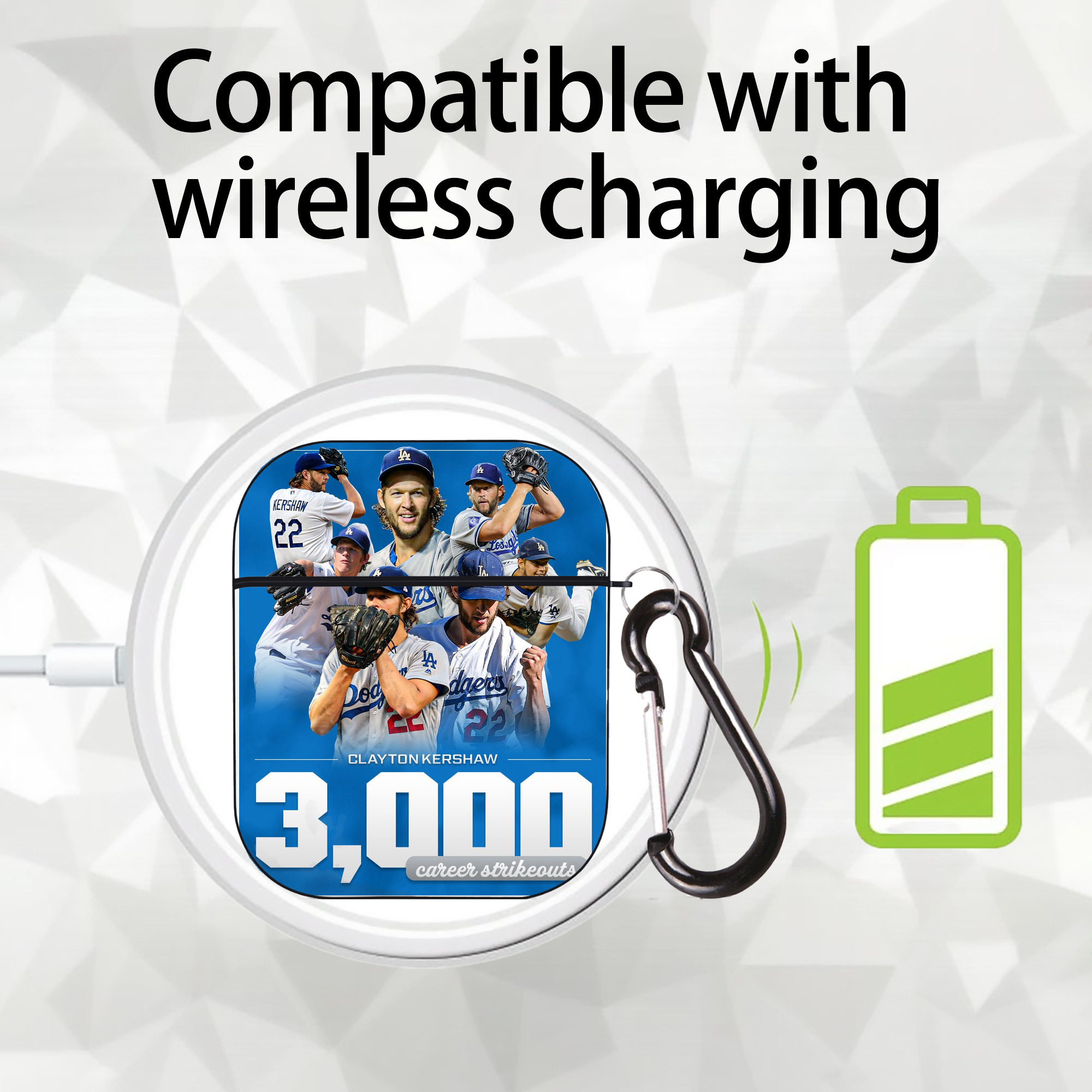 Clayton Kershaw  3K 12 AirPods 2 Case Hard Shell Black, Flexible PC Material, Precise Cutouts, Full Protection, Anti-Fingerprint, Washable, Includes Keychain – Durable & Slim Design