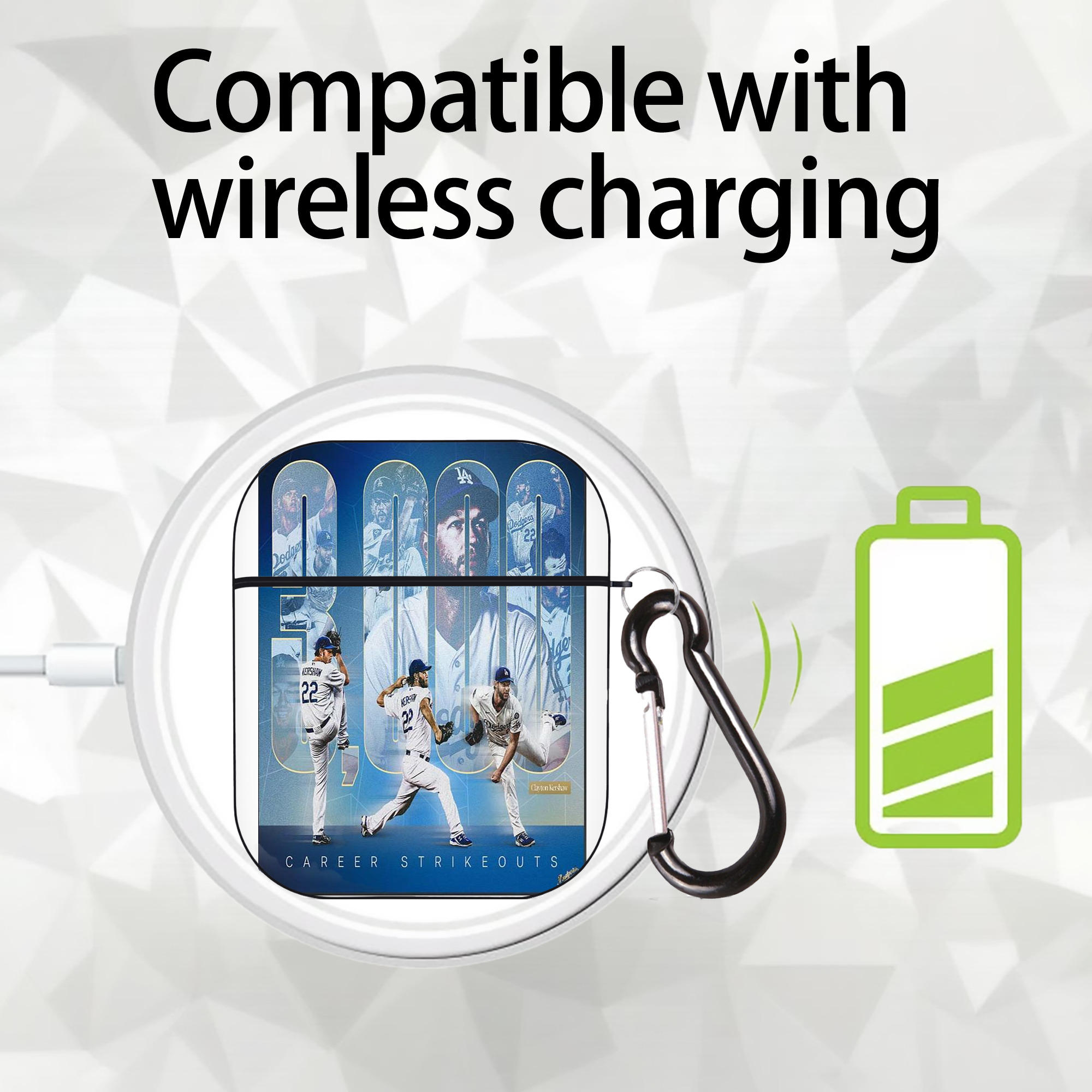 Clayton Kershaw  3K 17 AirPods 2 Case Hard Shell Black, Flexible PC Material, Precise Cutouts, Full Protection, Anti-Fingerprint, Washable, Includes Keychain – Durable & Slim Design