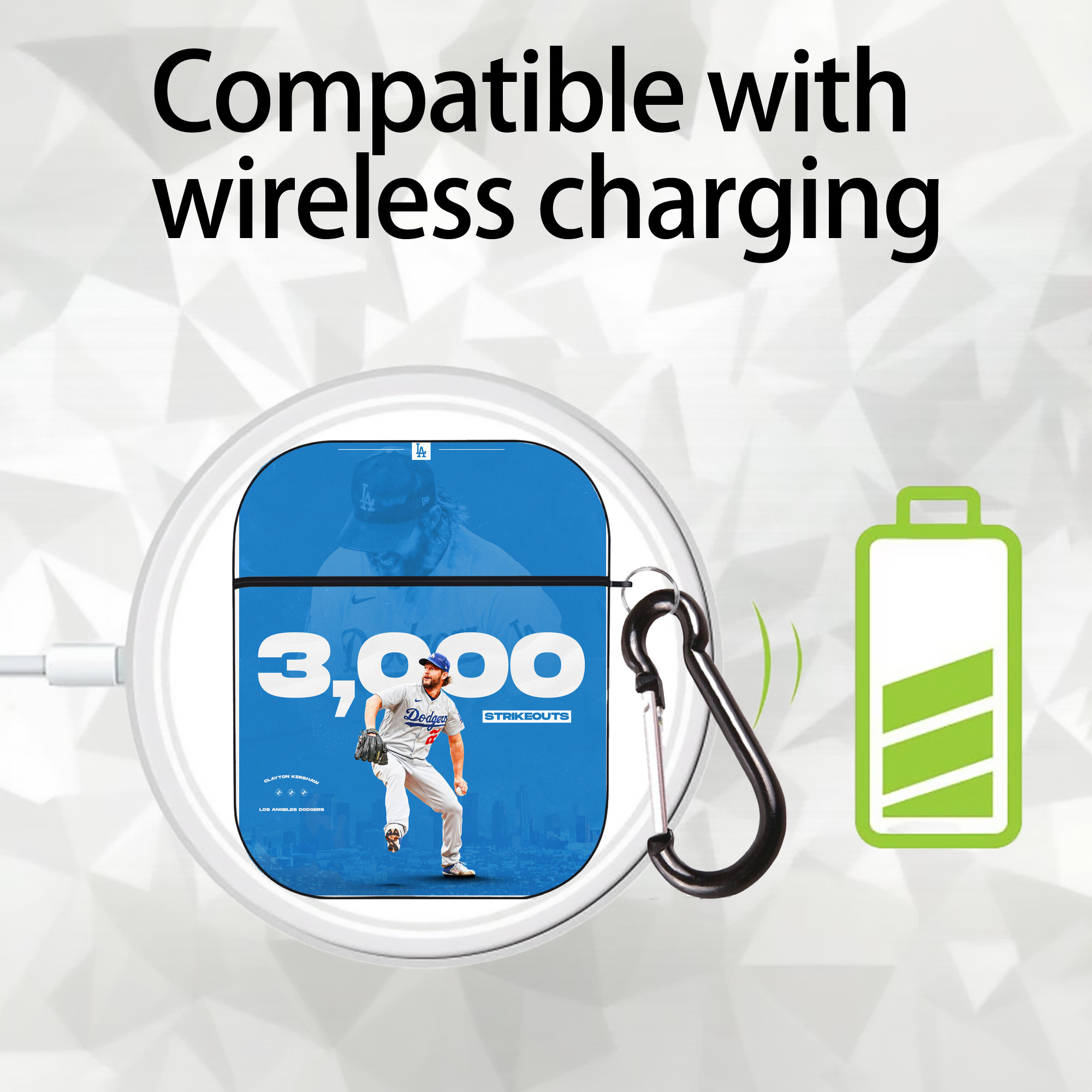 Clayton Kershaw  3K 18 AirPods 2 Case Hard Shell Black, Flexible PC Material, Precise Cutouts, Full Protection, Anti-Fingerprint, Washable, Includes Keychain – Durable & Slim Design