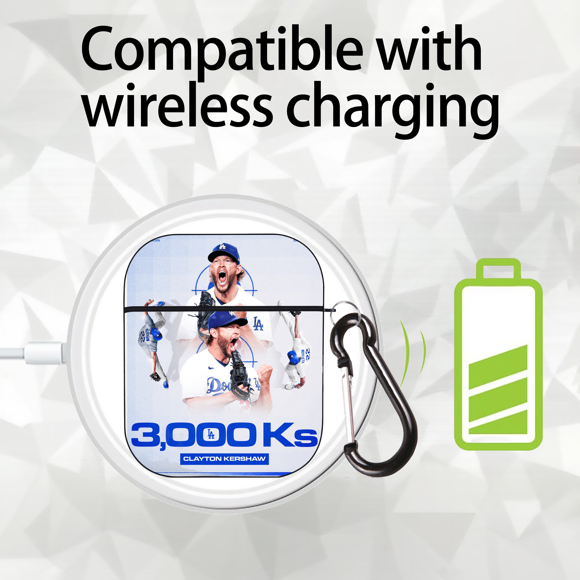 Clayton Kershaw  3K 19 AirPods 2 Case Hard Shell Black, Flexible PC Material, Precise Cutouts, Full Protection, Anti-Fingerprint, Washable, Includes Keychain – Durable & Slim Design