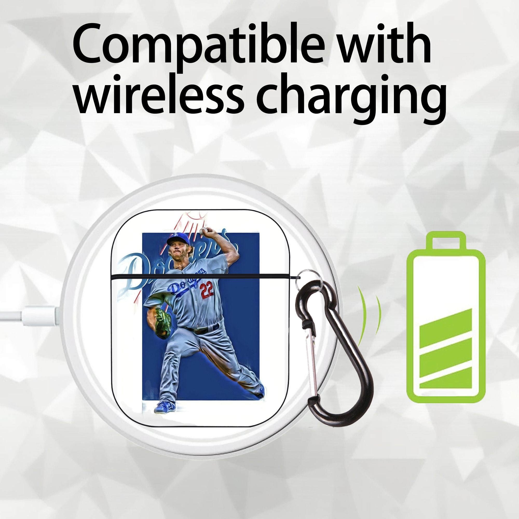 Clayton Kershaw 3 AirPods 2 Case Hard Shell Black, Flexible PC Material, Precise Cutouts, Full Protection, Anti-Fingerprint, Washable, Includes Keychain – Durable & Slim Design