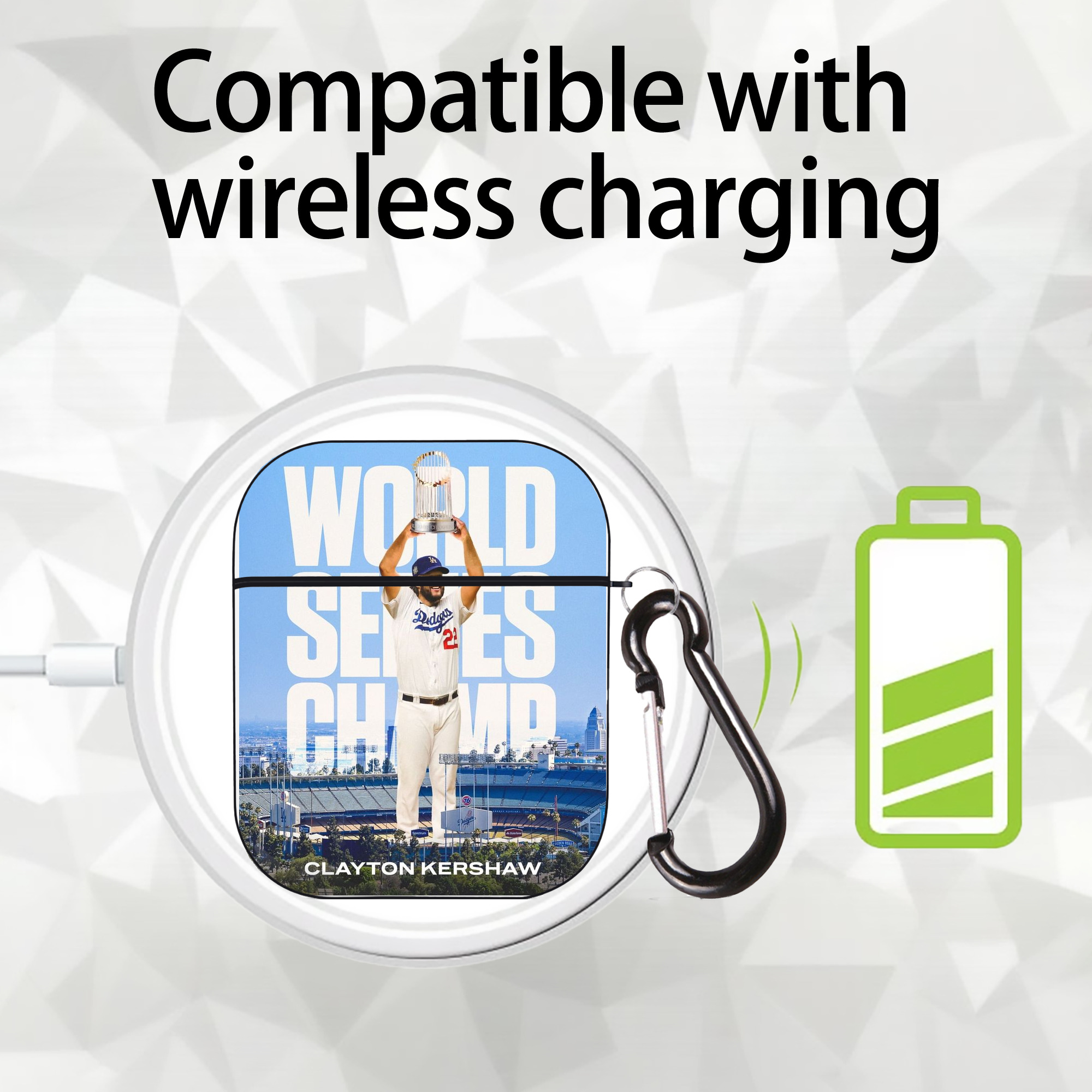 Clayton Kershaw 4 AirPods 2 Case Hard Shell Black, Flexible PC Material, Precise Cutouts, Full Protection, Anti-Fingerprint, Washable, Includes Keychain – Durable & Slim Design