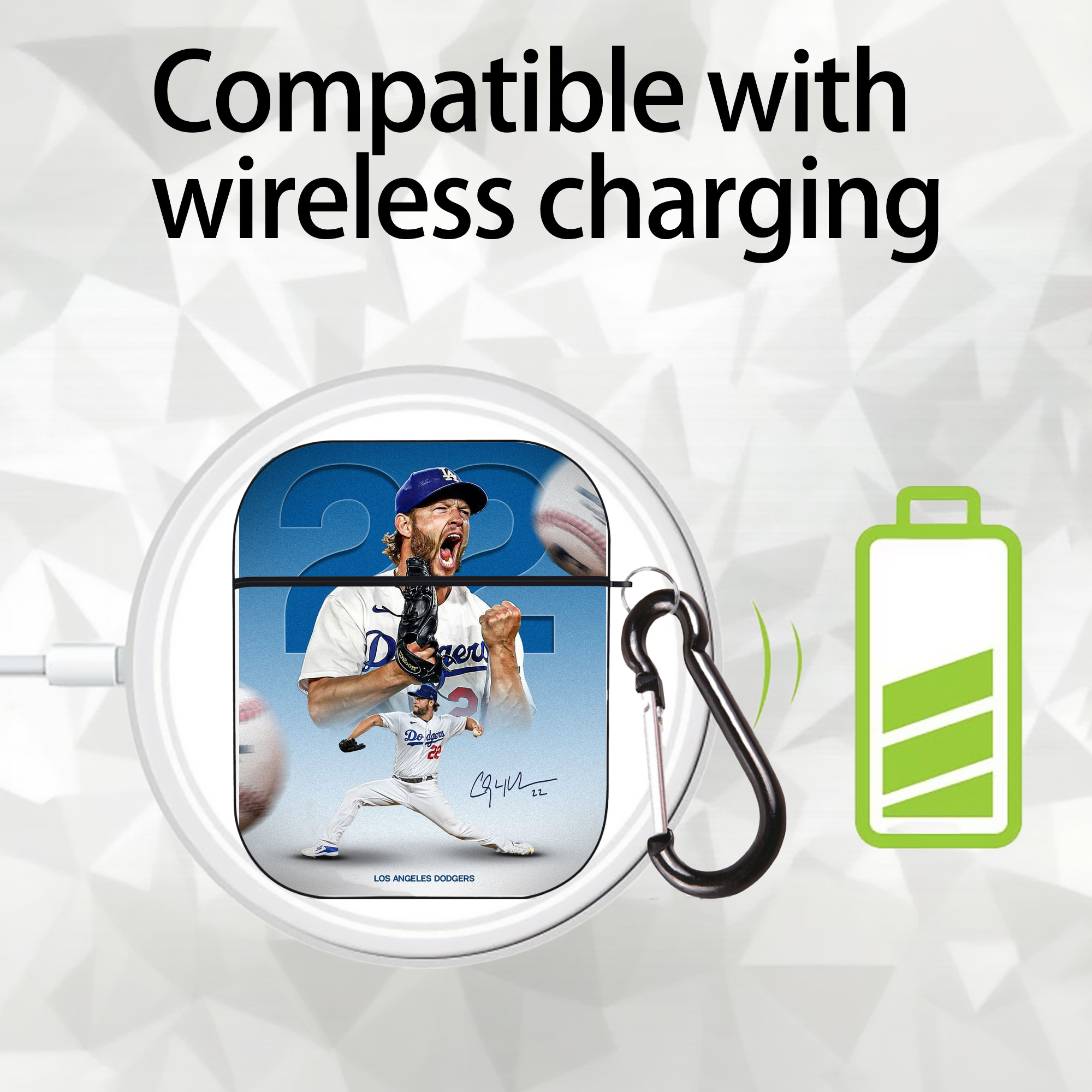 Clayton Kershaw 5 AirPods 2 Case Hard Shell Black, Flexible PC Material, Precise Cutouts, Full Protection, Anti-Fingerprint, Washable, Includes Keychain – Durable & Slim Design