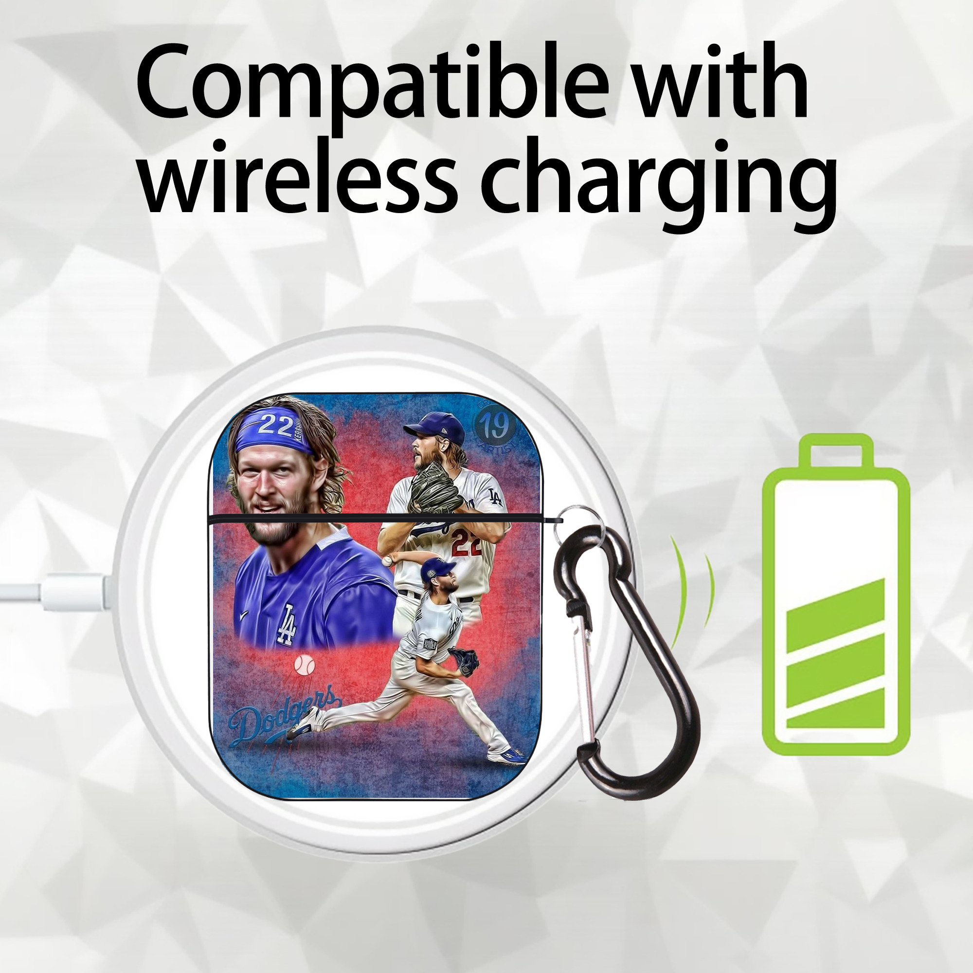 Clayton Kershaw 7 AirPods 2 Case Hard Shell Black, Flexible PC Material, Precise Cutouts, Full Protection, Anti-Fingerprint, Washable, Includes Keychain – Durable & Slim Design