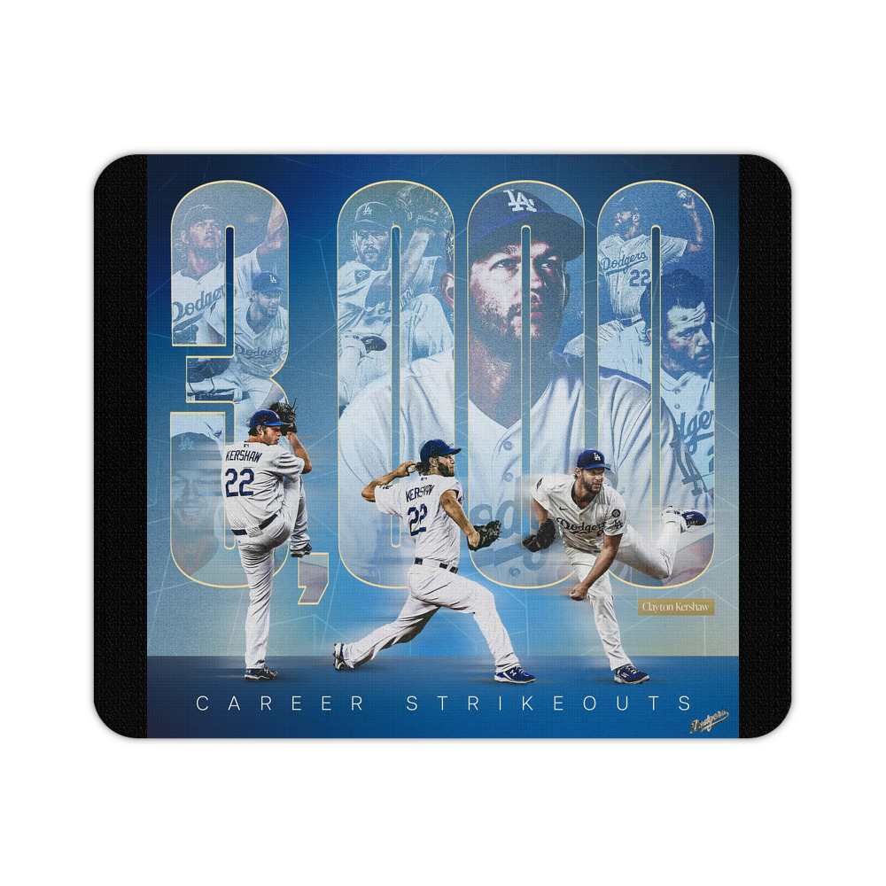 Clayton Kershaw  3K 6 Durable Rubber Mouse Pad With Stitched Edges, Waterproof, Non-Slip Surface, Ultra-Thin Design For Gaming, Office
