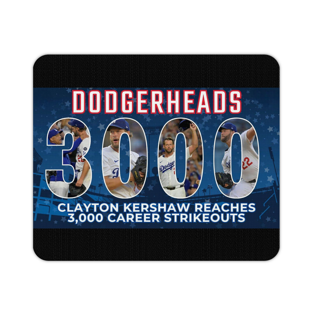 Clayton Kershaw  3K 15 Durable Rubber Mouse Pad With Stitched Edges, Waterproof, Non-Slip Surface, Ultra-Thin Design For Gaming, Office